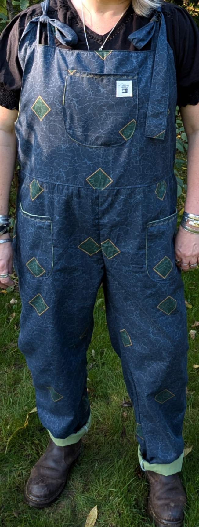 dungarees size 20, Navy and green 80s abstract pattern dungarees, plus size dungarees RelovedDesignsbyDawn