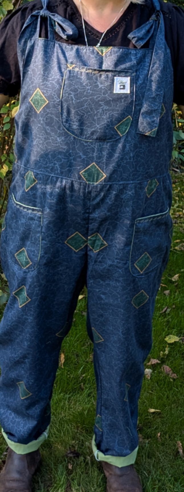 dungarees size 20, Navy and green 80s abstract pattern dungarees, plus size dungarees RelovedDesignsbyDawn