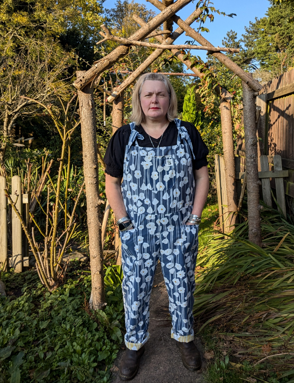 dungarees size 20, Navy and white floral pattern dungarees, plus size dungarees RelovedDesignsbyDawn