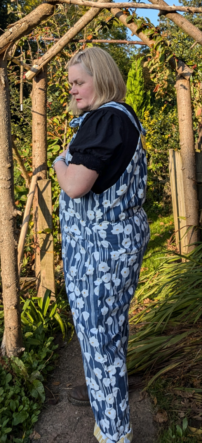 dungarees size 20, Navy and white floral pattern dungarees, plus size dungarees RelovedDesignsbyDawn