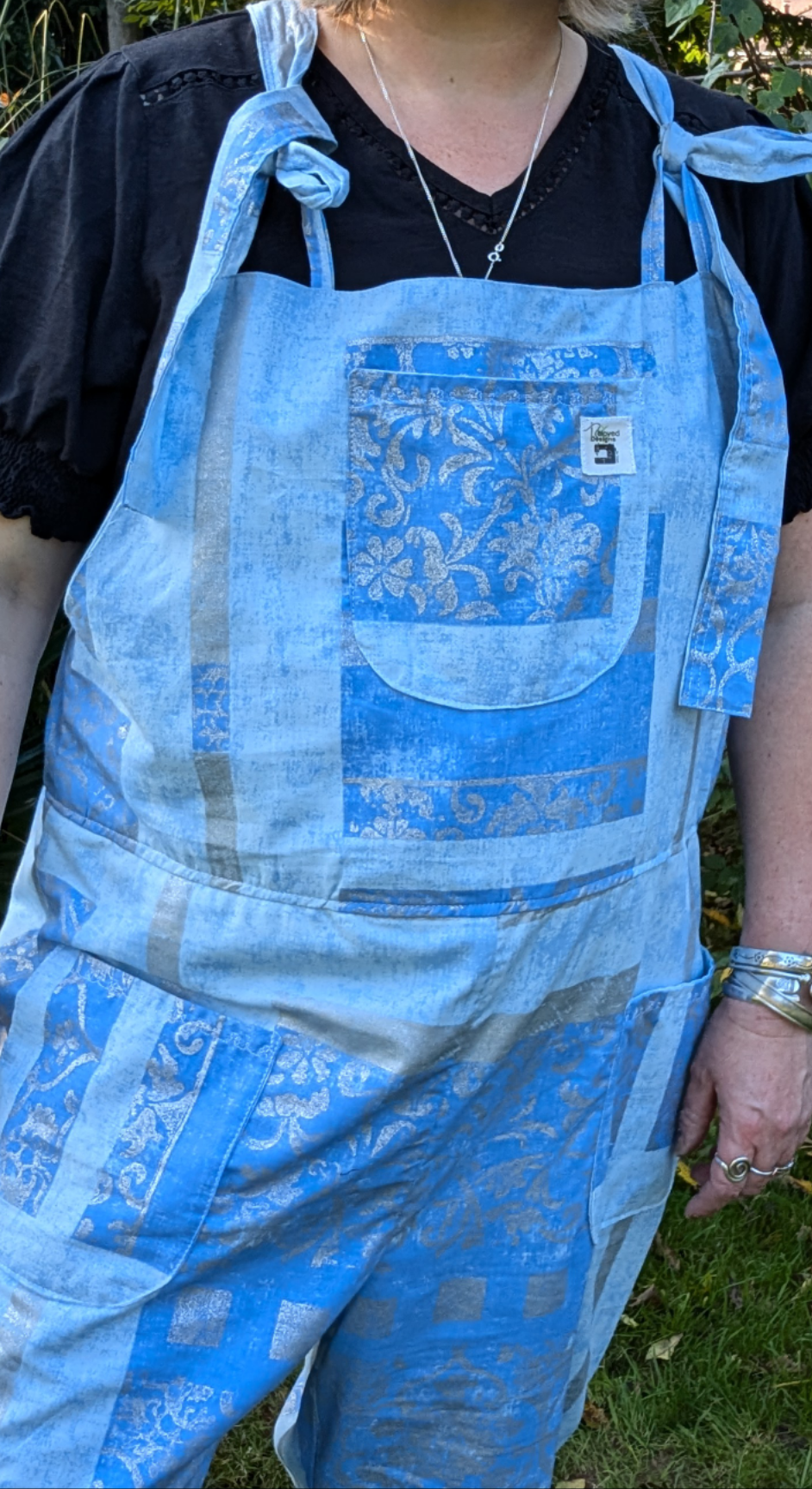 dungarees size 22, abstract silver and blue pattern dungarees, plus size dungarees RelovedDesignsbyDawn