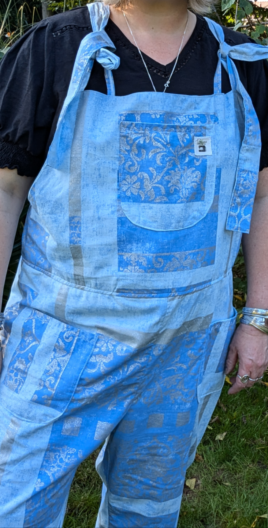 dungarees size 22, abstract silver and blue pattern dungarees, plus size dungarees RelovedDesignsbyDawn