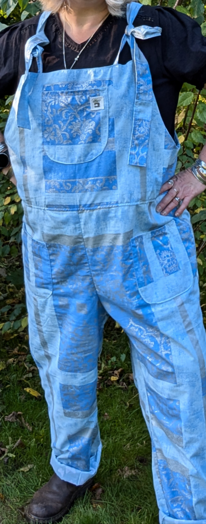 dungarees size 22, abstract silver and blue pattern dungarees, plus size dungarees RelovedDesignsbyDawn