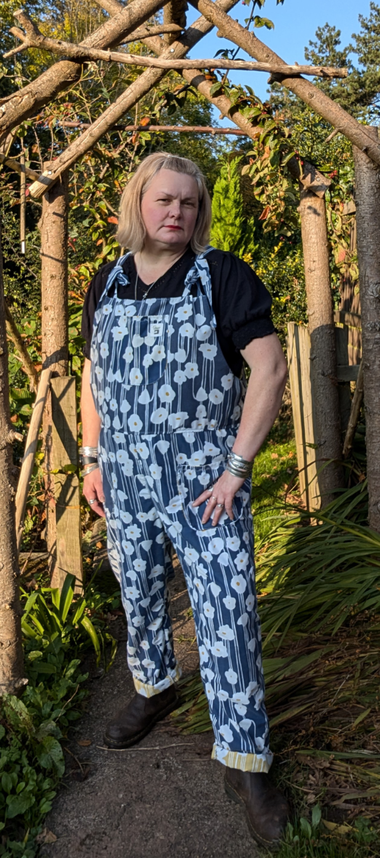 dungarees size 20, Navy and white floral pattern dungarees, plus size dungarees RelovedDesignsbyDawn