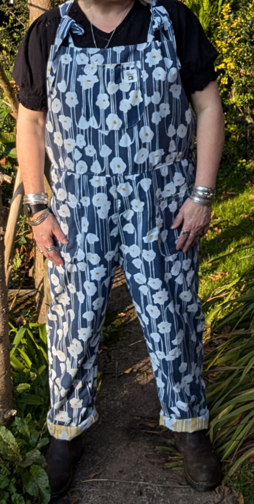 dungarees size 20, Navy and white floral pattern dungarees, plus size dungarees RelovedDesignsbyDawn