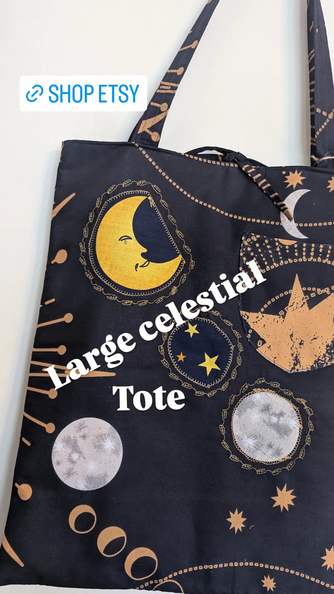 large tote, shopping bag, shoulder bag, constellations bag, celestial bag, embroidered bag, shoulder tote RelovedDesignsbyDawn