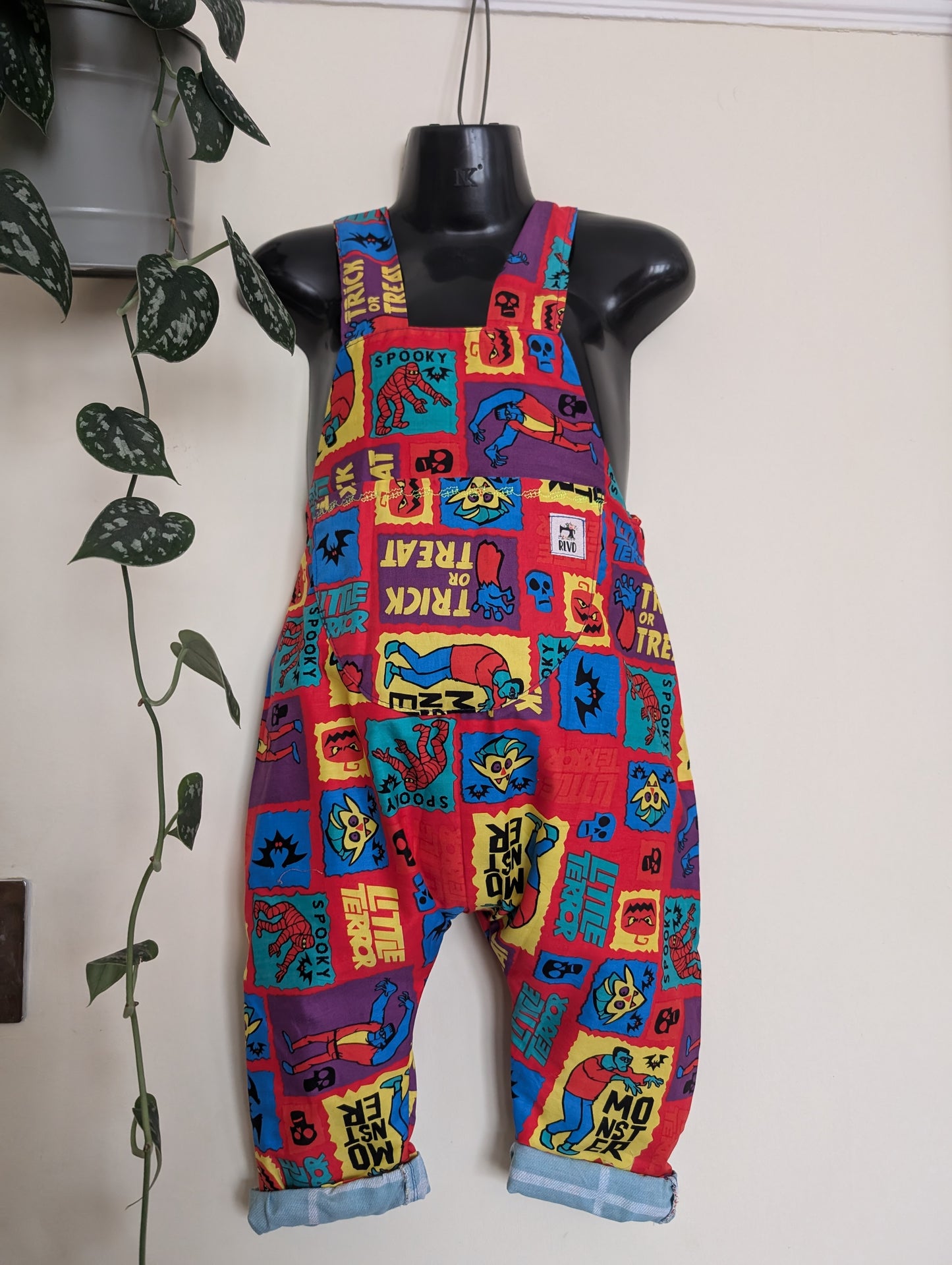 Child  Dungarees, romper, age 9-12m Halloween monsters suit RelovedDesignsbyDawn