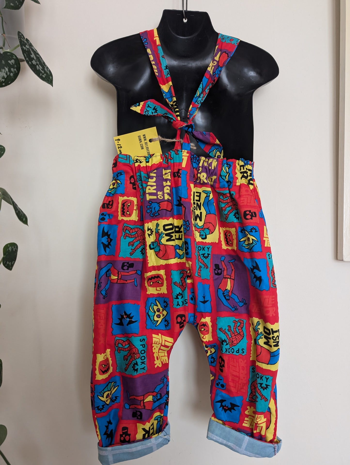 Child  Dungarees, romper, age 9-12m Halloween monsters suit RelovedDesignsbyDawn