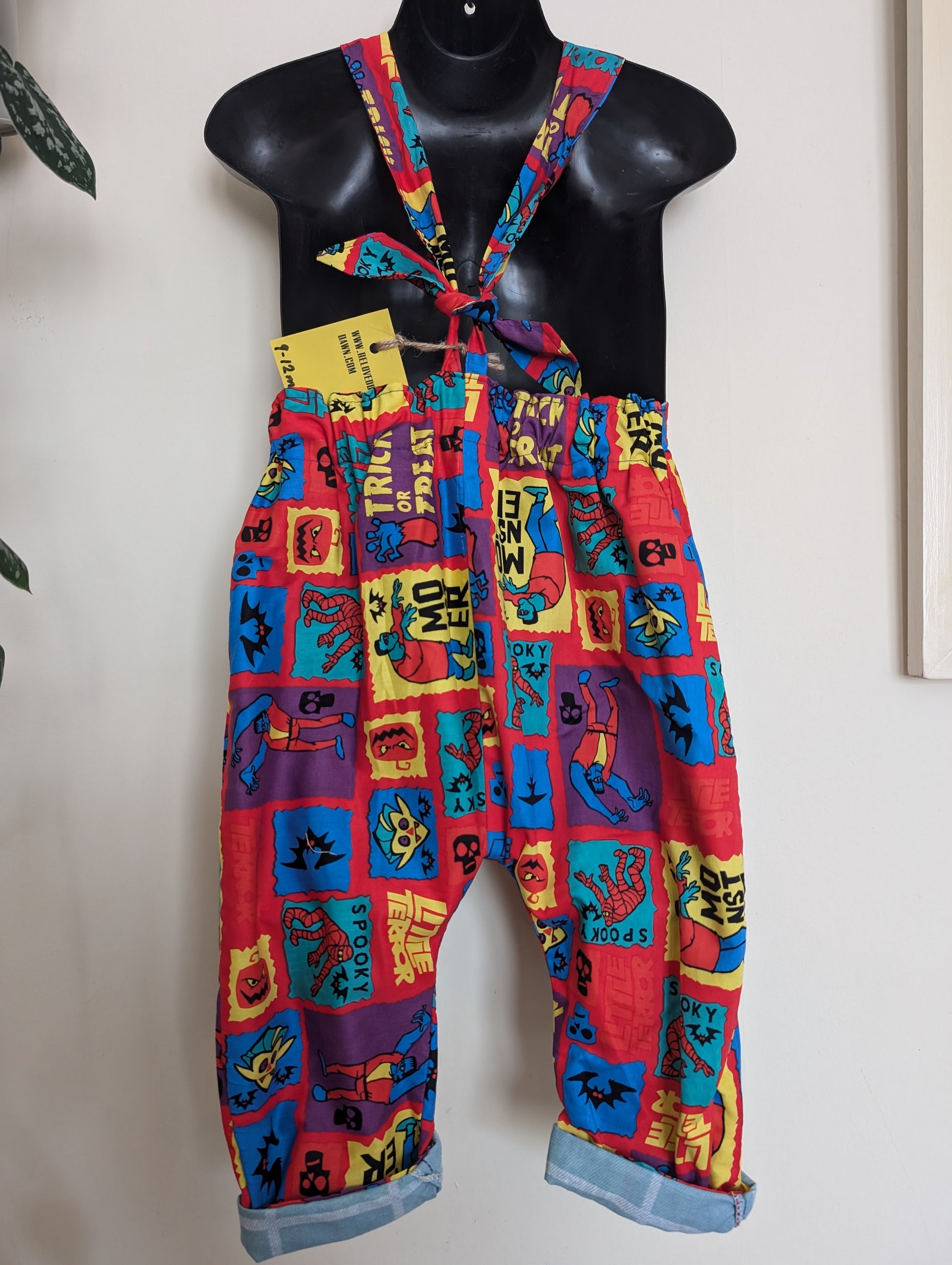 Child  Dungarees, romper, age 9-12m Halloween monsters suit RelovedDesignsbyDawn