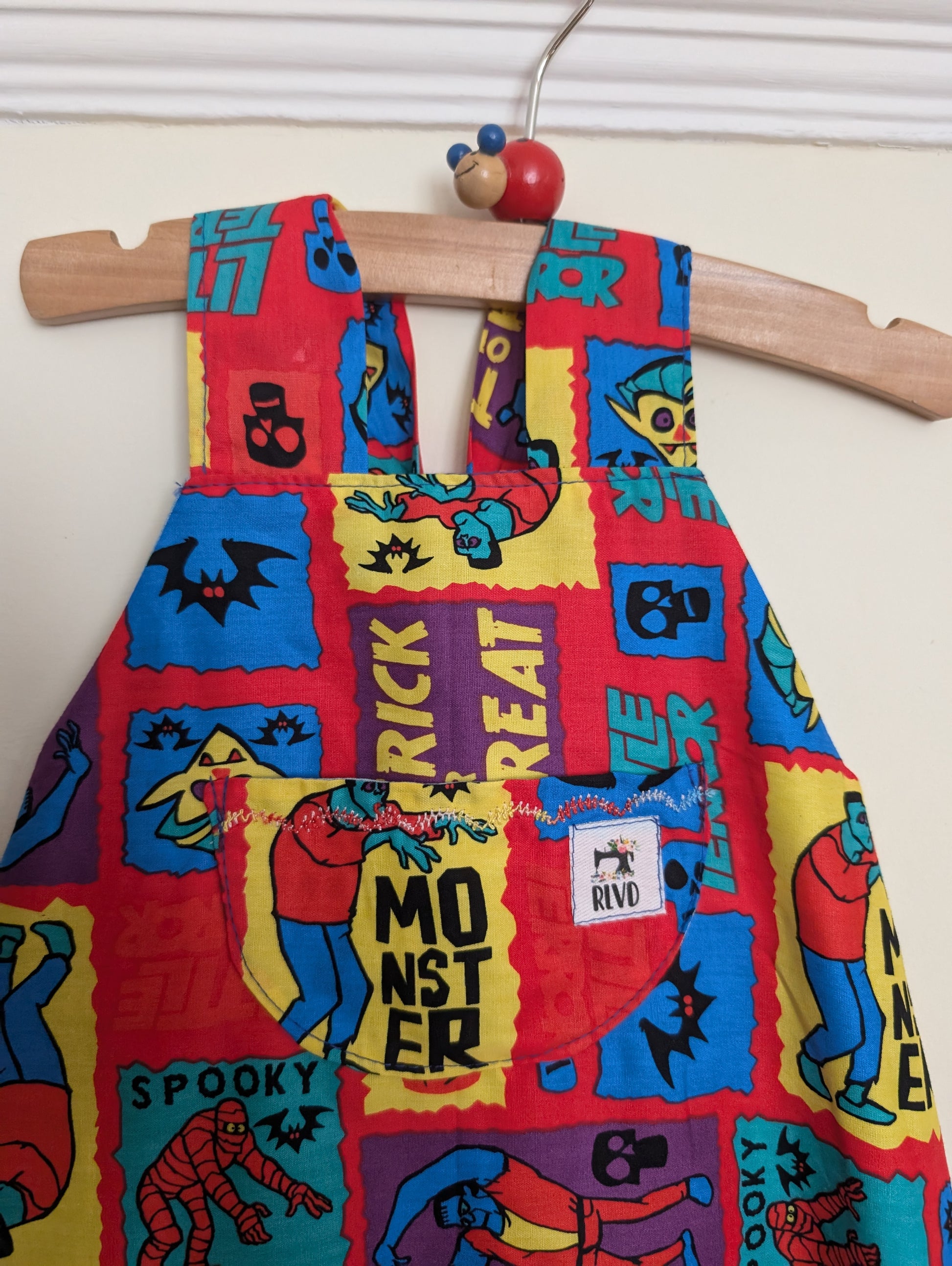 Child  Dungarees, romper, age 6-9m Halloween monsters suit RelovedDesignsbyDawn