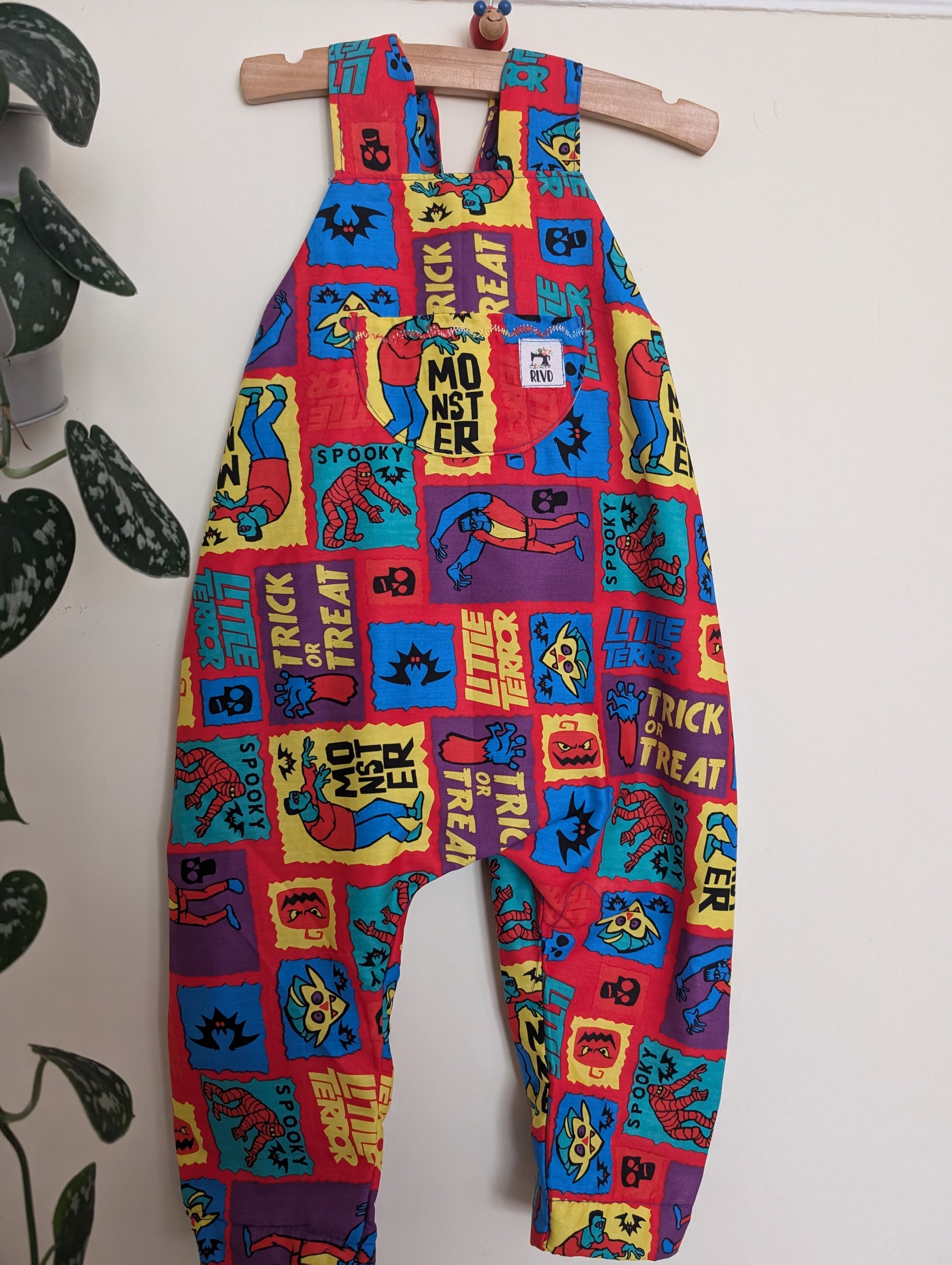 Child  Dungarees, romper, age 6-9m Halloween monsters suit RelovedDesignsbyDawn