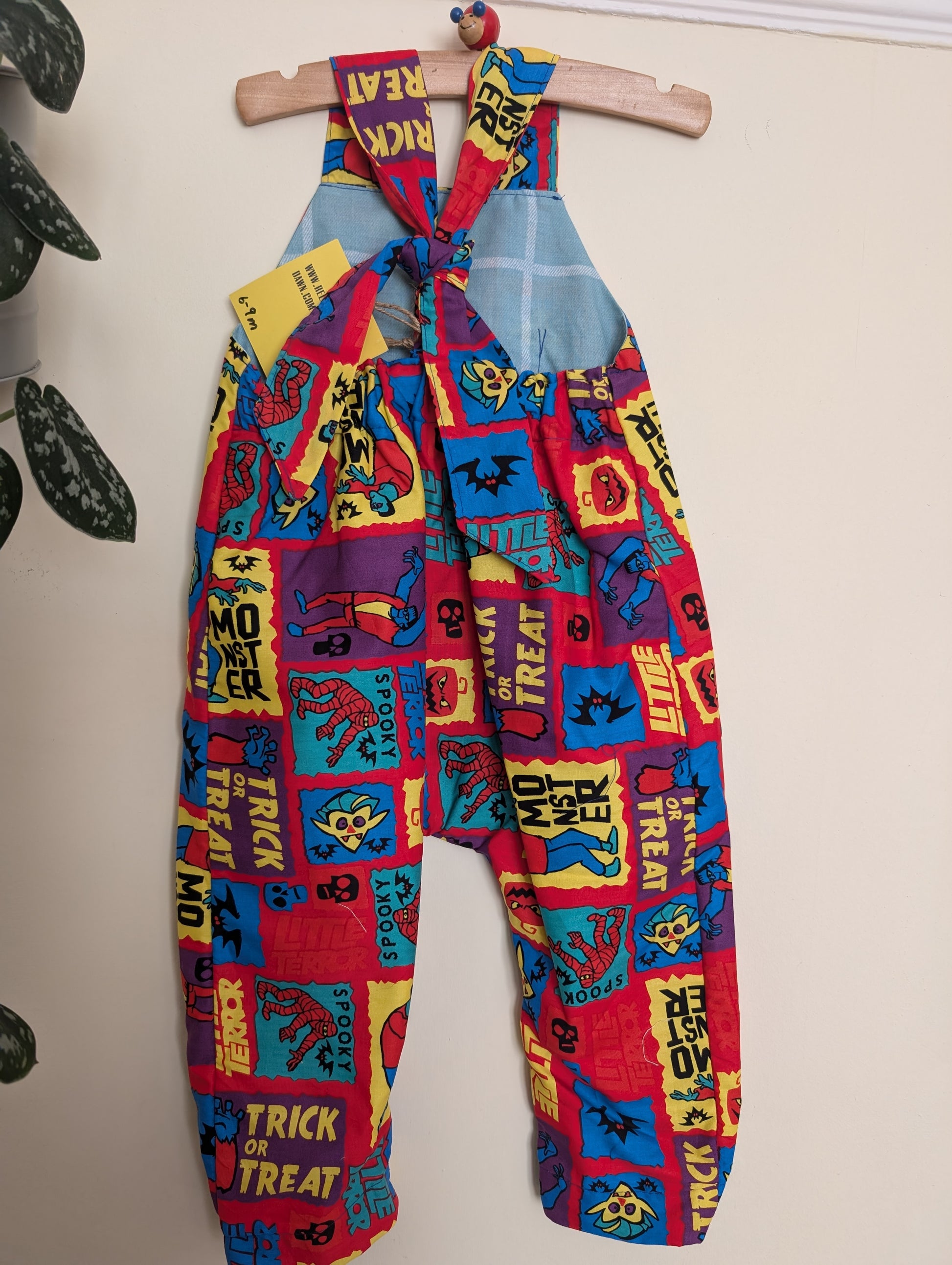 Child  Dungarees, romper, age 6-9m Halloween monsters suit RelovedDesignsbyDawn