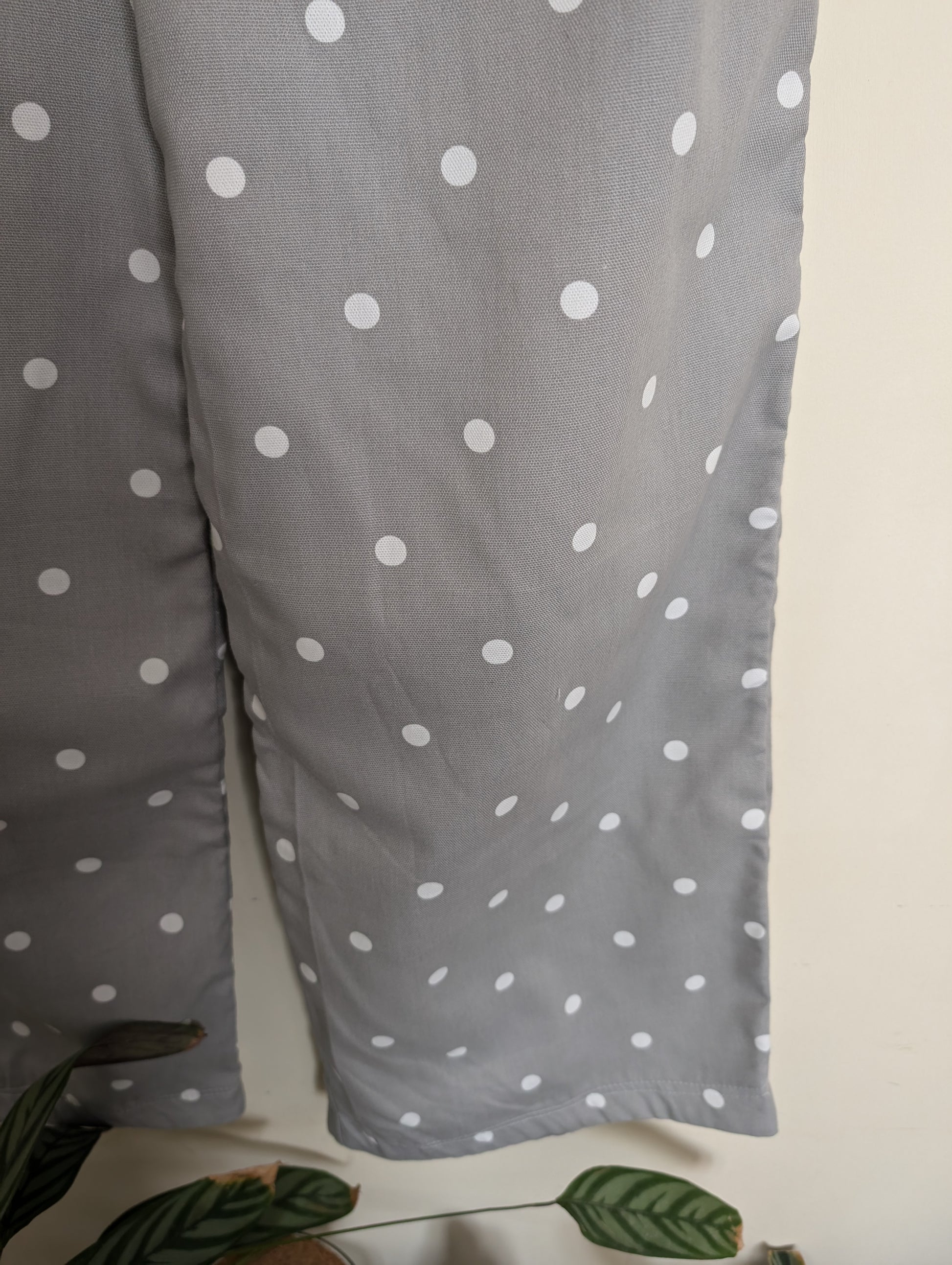 Trousers size 14, stretch waist trousers, reworked spotty grey wide leg trousers RelovedDesignsbyDawn