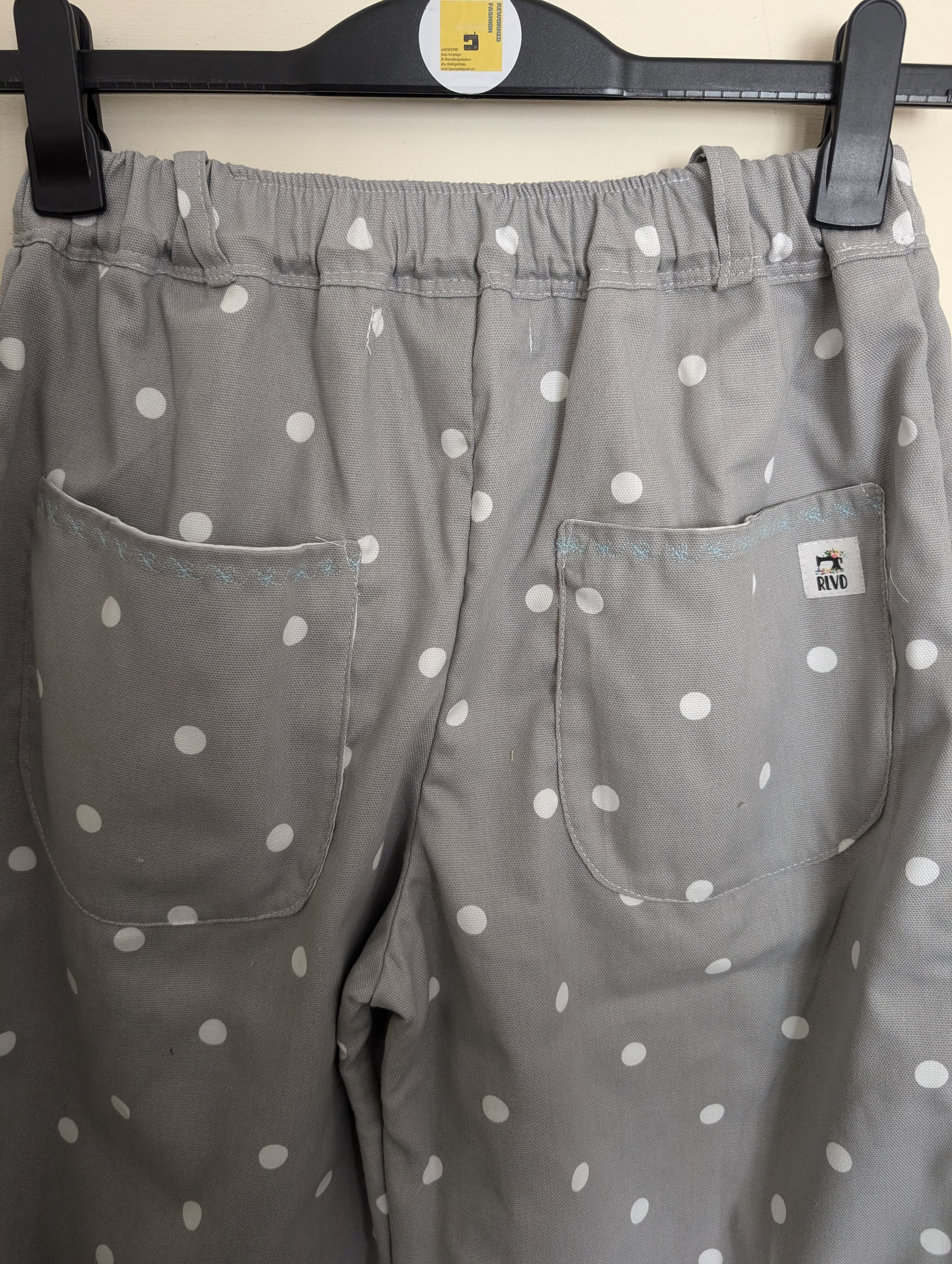 Trousers size 14, stretch waist trousers, reworked spotty grey wide leg trousers RelovedDesignsbyDawn