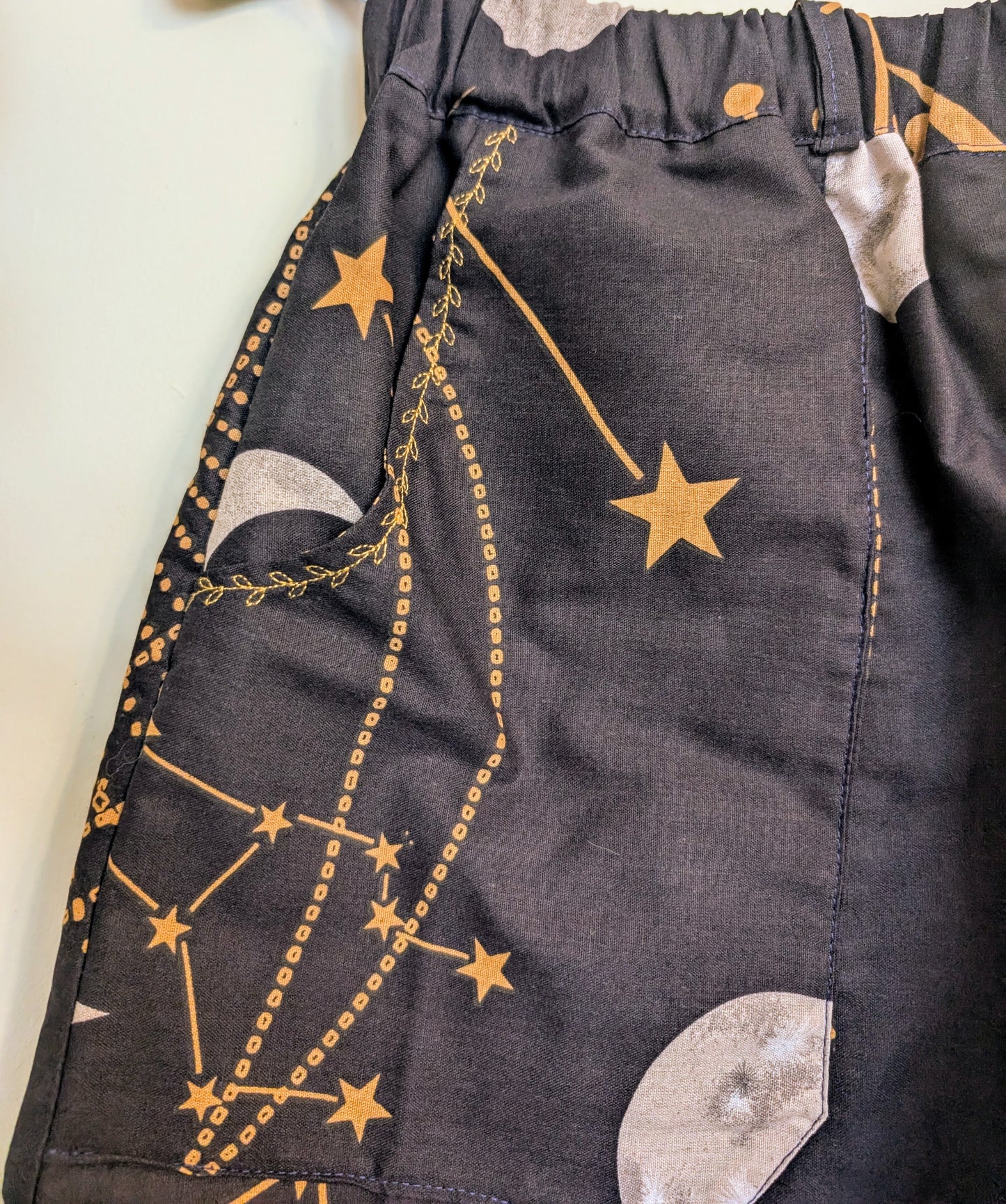 Trousers size 14, stretch waist trousers, celestial print, constellations pattern pants, reworked straight leg trousers RelovedDesignsbyDawn