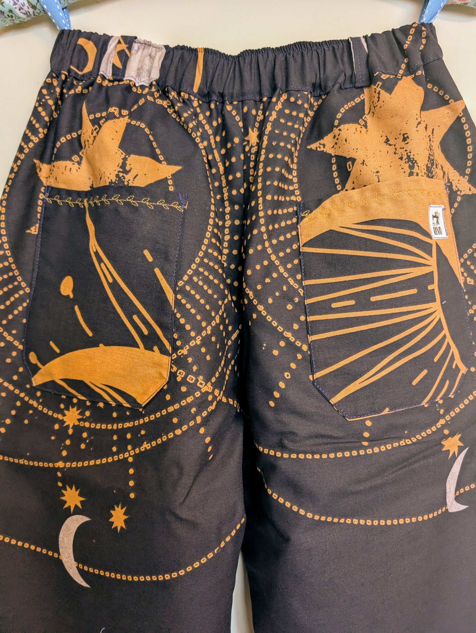 Trousers size 14, stretch waist trousers, celestial print, constellations pattern pants, reworked straight leg trousers RelovedDesignsbyDawn