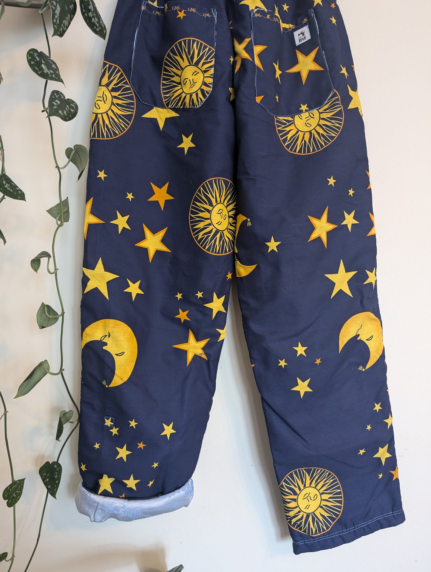 Trousers size 12, stretch waist trousers, celestial print, constellations pattern pants, reworked straight leg trousers RelovedDesignsbyDawn