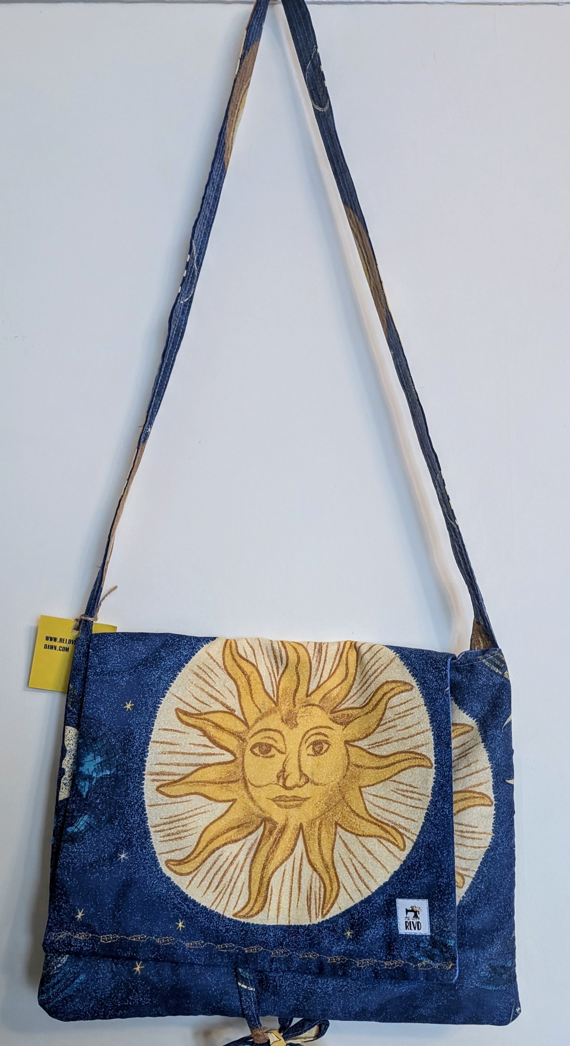 cross body bag, parcel bag, postman bag, saddle bag, shoulder bag, suns and moons bag, celestial pattern bag, flap bag RelovedDesignsbyDawn