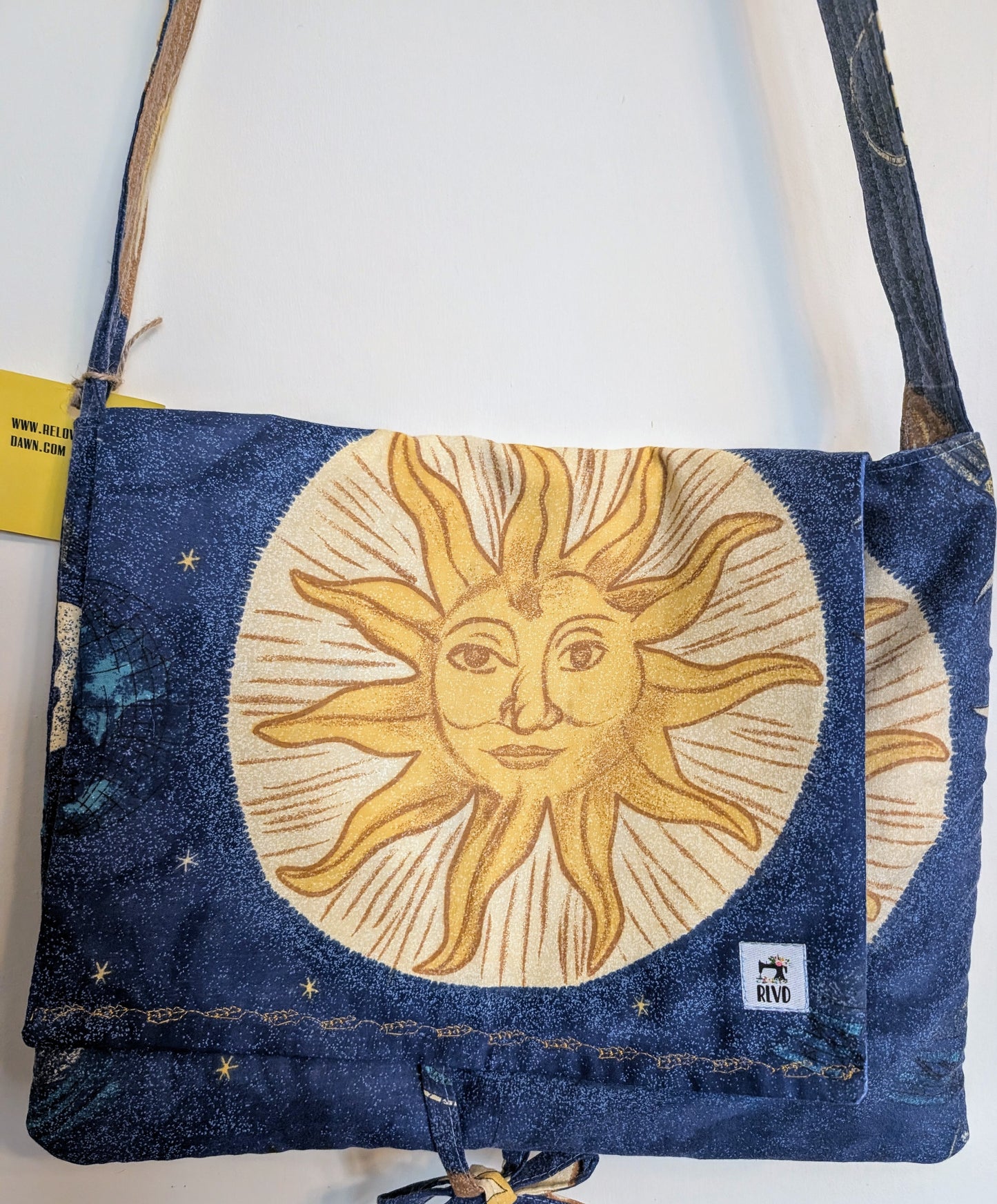 cross body bag, parcel bag, postman bag, saddle bag, shoulder bag, suns and moons bag, celestial pattern bag, flap bag RelovedDesignsbyDawn