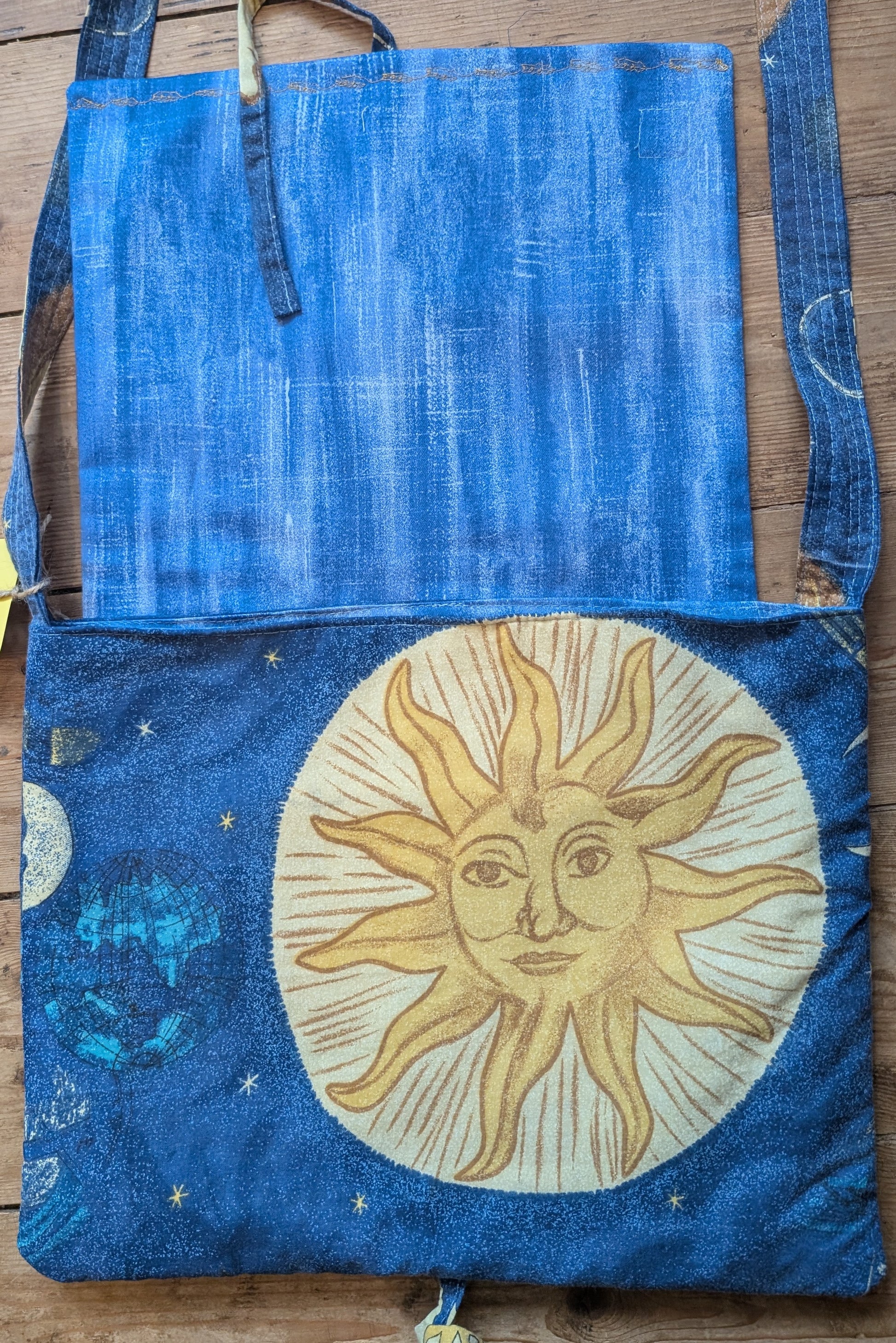 cross body bag, parcel bag, postman bag, saddle bag, shoulder bag, suns and moons bag, celestial pattern bag, flap bag RelovedDesignsbyDawn