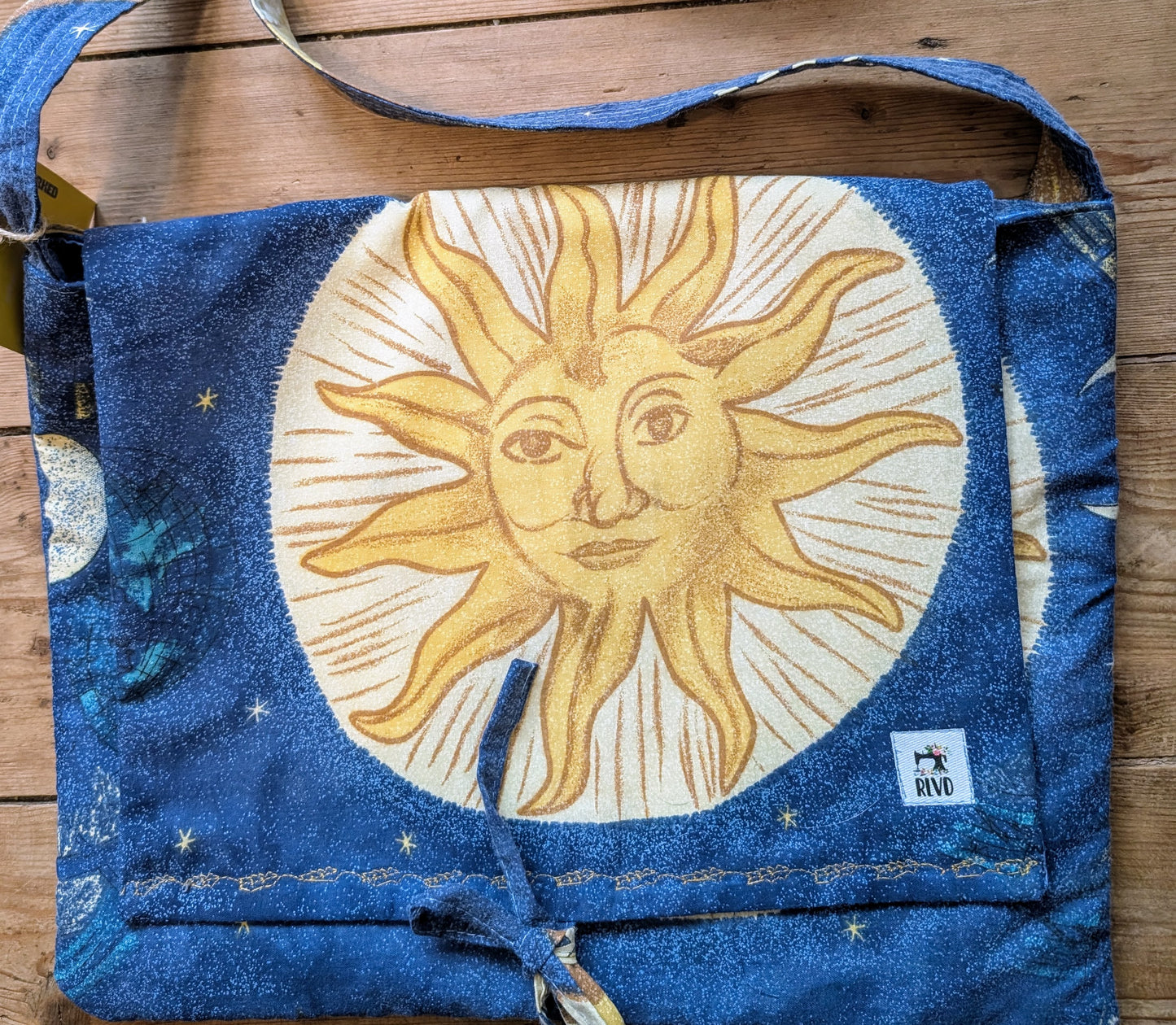 cross body bag, parcel bag, postman bag, saddle bag, shoulder bag, suns and moons bag, celestial pattern bag, flap bag RelovedDesignsbyDawn