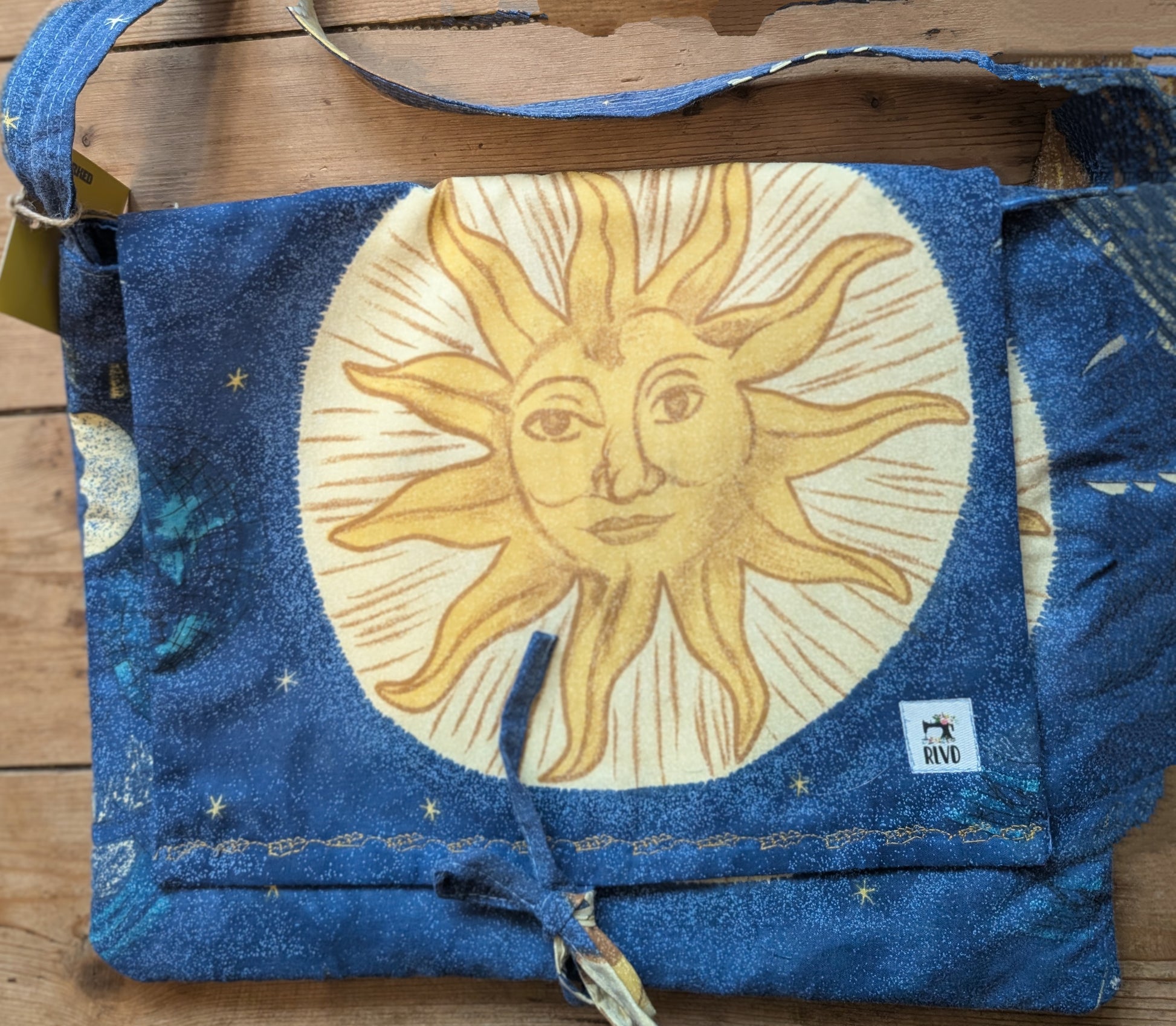 cross body bag, parcel bag, postman bag, saddle bag, shoulder bag, suns and moons bag, celestial pattern bag, flap bag RelovedDesignsbyDawn