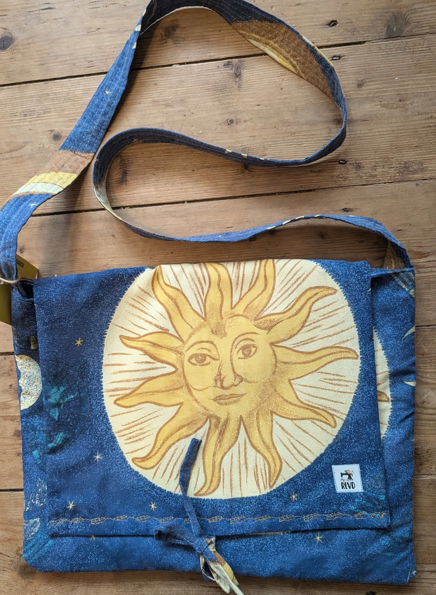 cross body bag, parcel bag, postman bag, saddle bag, shoulder bag, suns and moons bag, celestial pattern bag, flap bag RelovedDesignsbyDawn