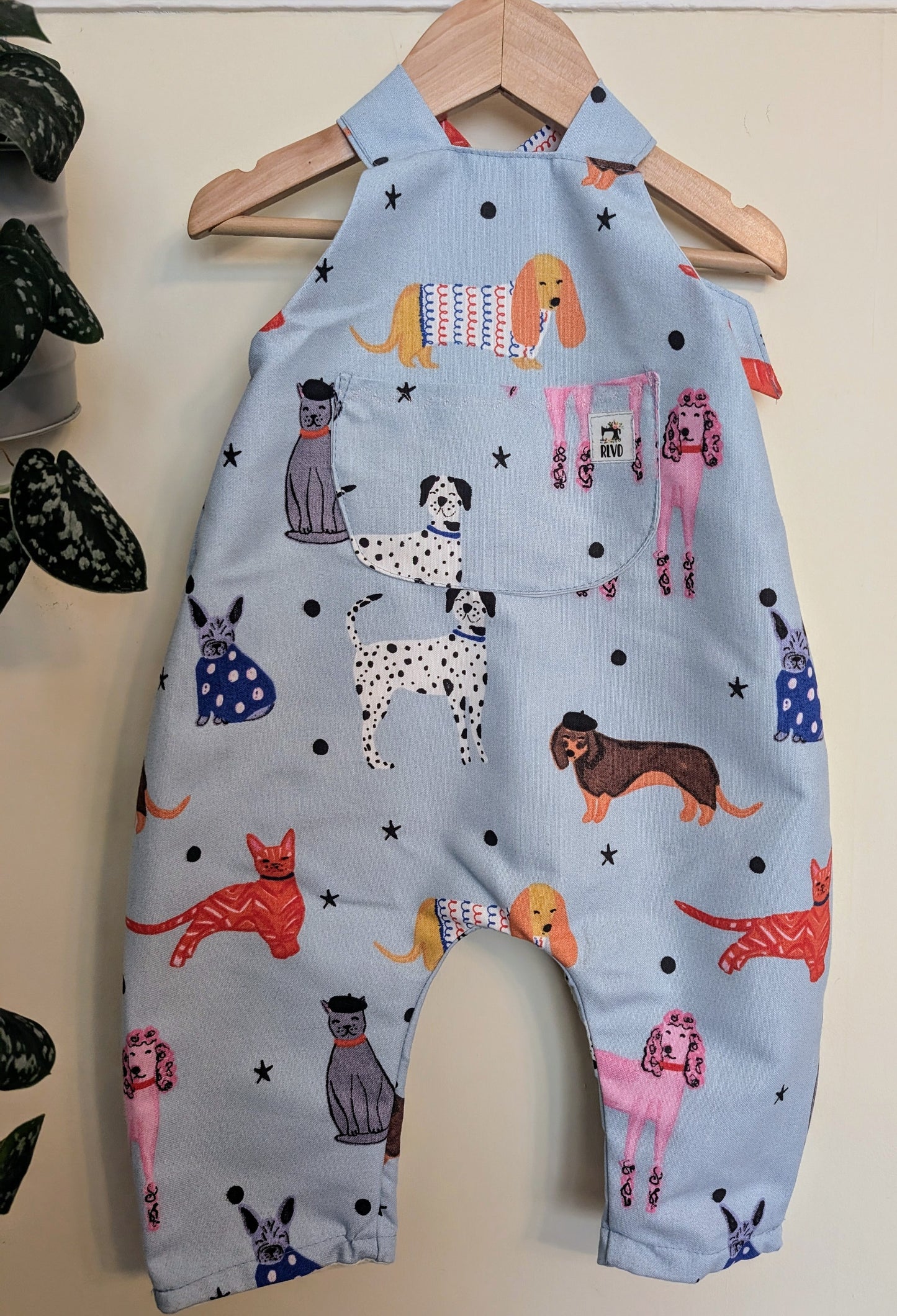 Child  Dungarees, age 12-18m doggies pattern dungarees, baby romper, dogs RelovedDesignsbyDawn