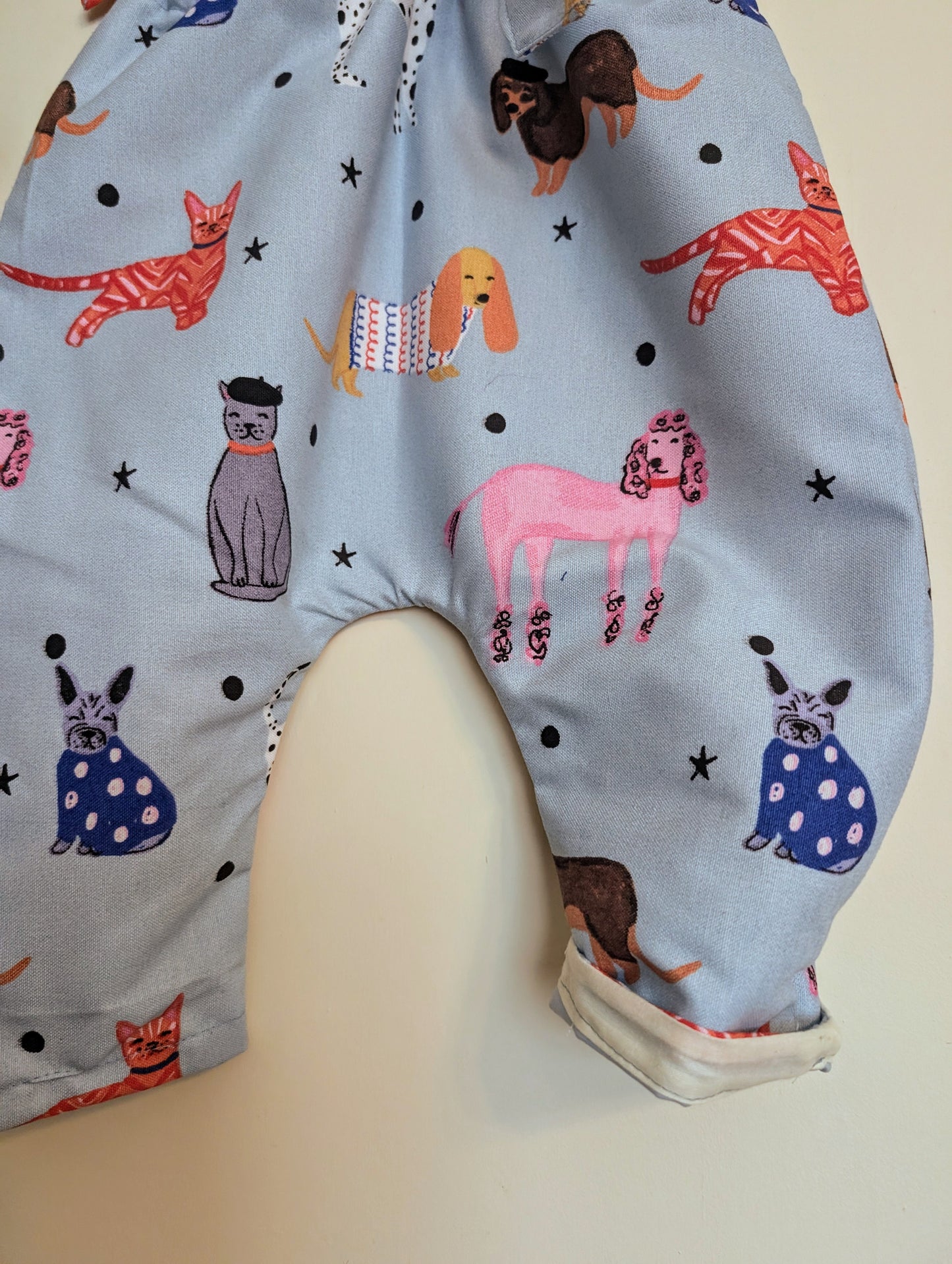 Child  Dungarees, age 12-18m doggies pattern dungarees, baby romper, dogs RelovedDesignsbyDawn