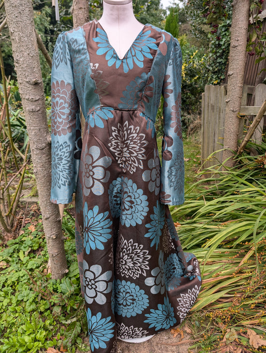 Dress size 10, flared dress, vintage style dress, low v dress dress,  long sleeves dress, eco dress, RelovedDesignsbyDawn