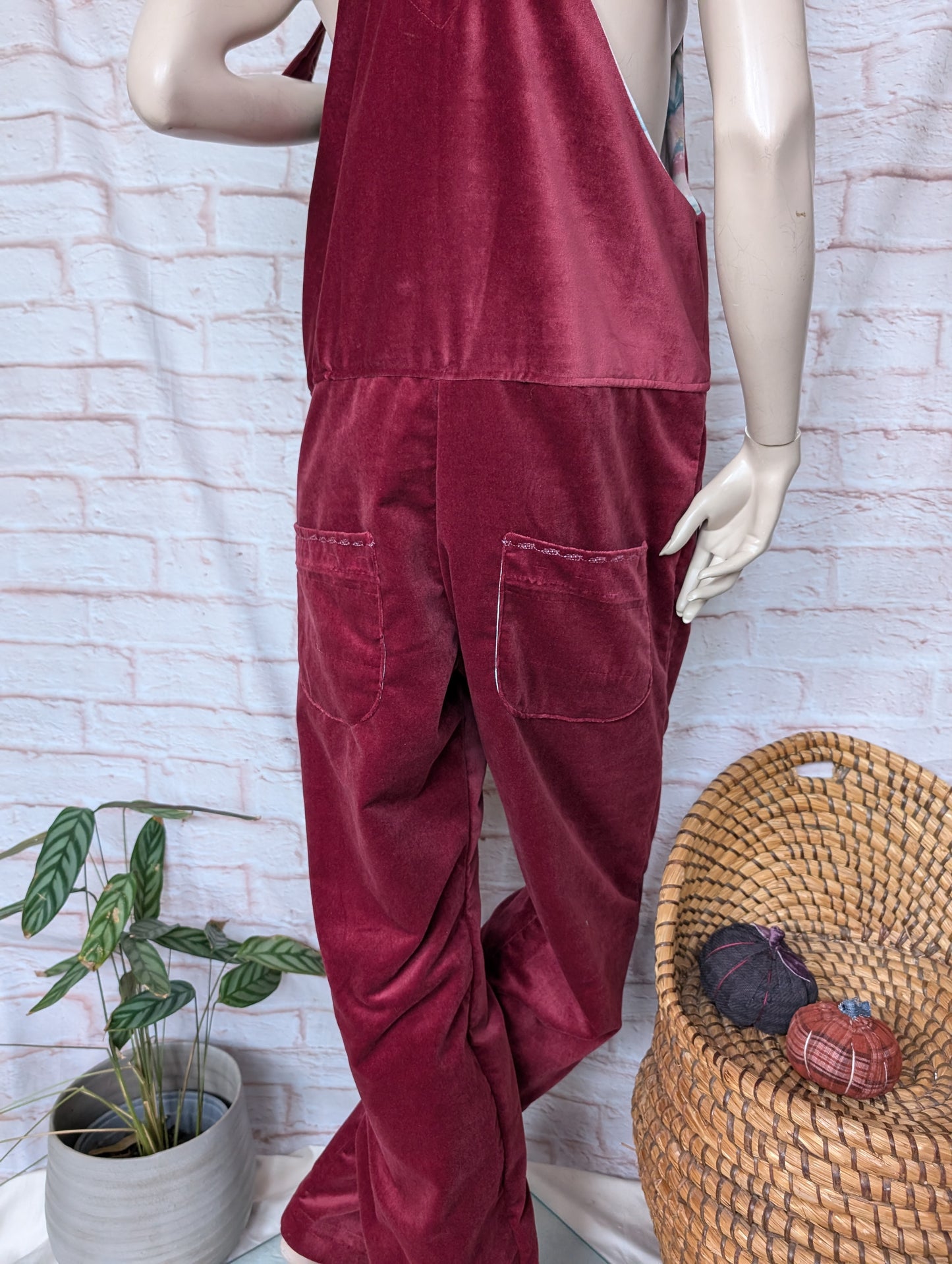 Dungarees size 12, adult dungarees, plum velvet Dungarees,valour dungarees, tall dungarees, longer leg dungarees RelovedDesignsbyDawn