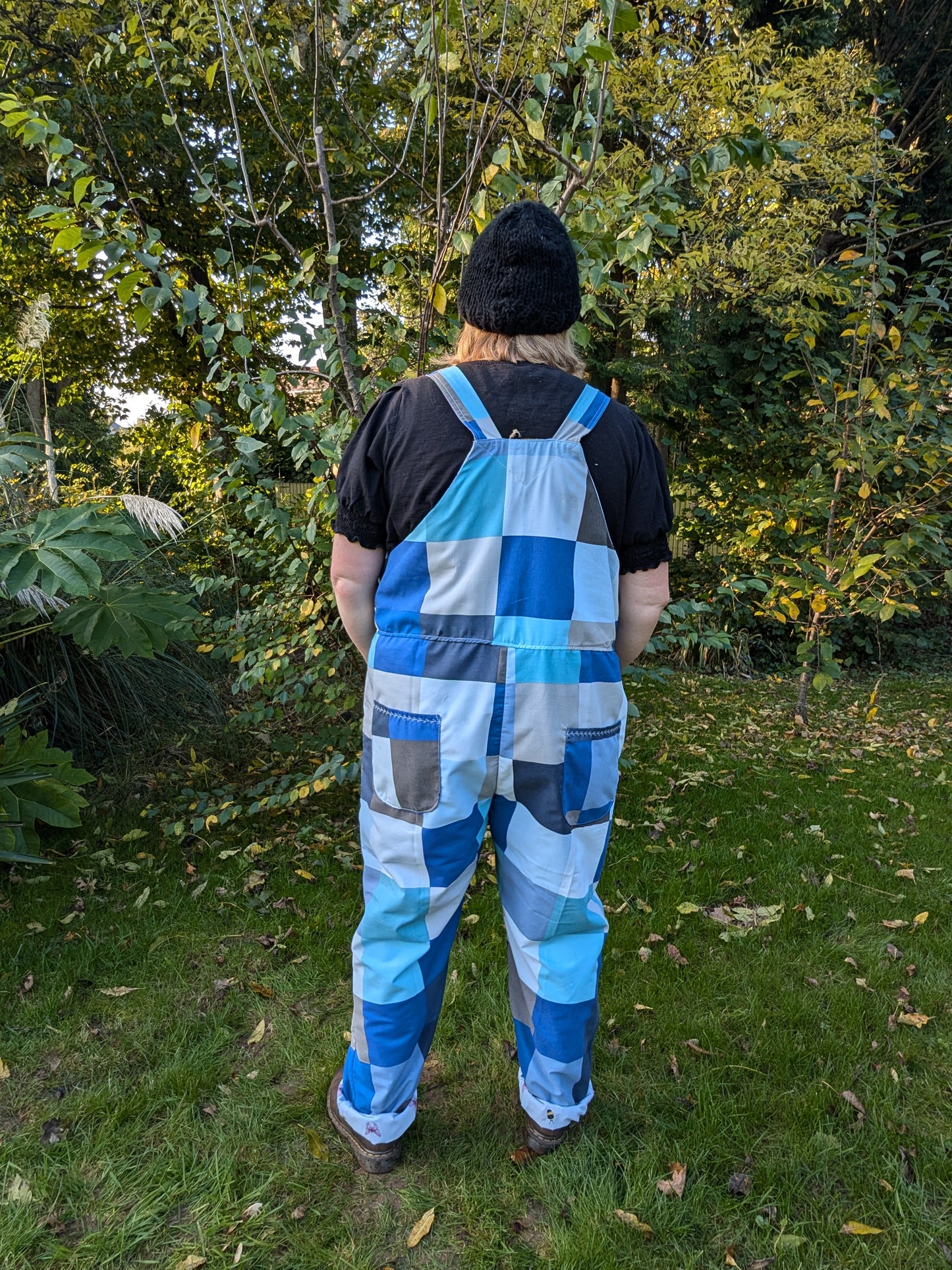 dungarees size 22, check blue pattern dungarees, plus size dungarees RelovedDesignsbyDawn