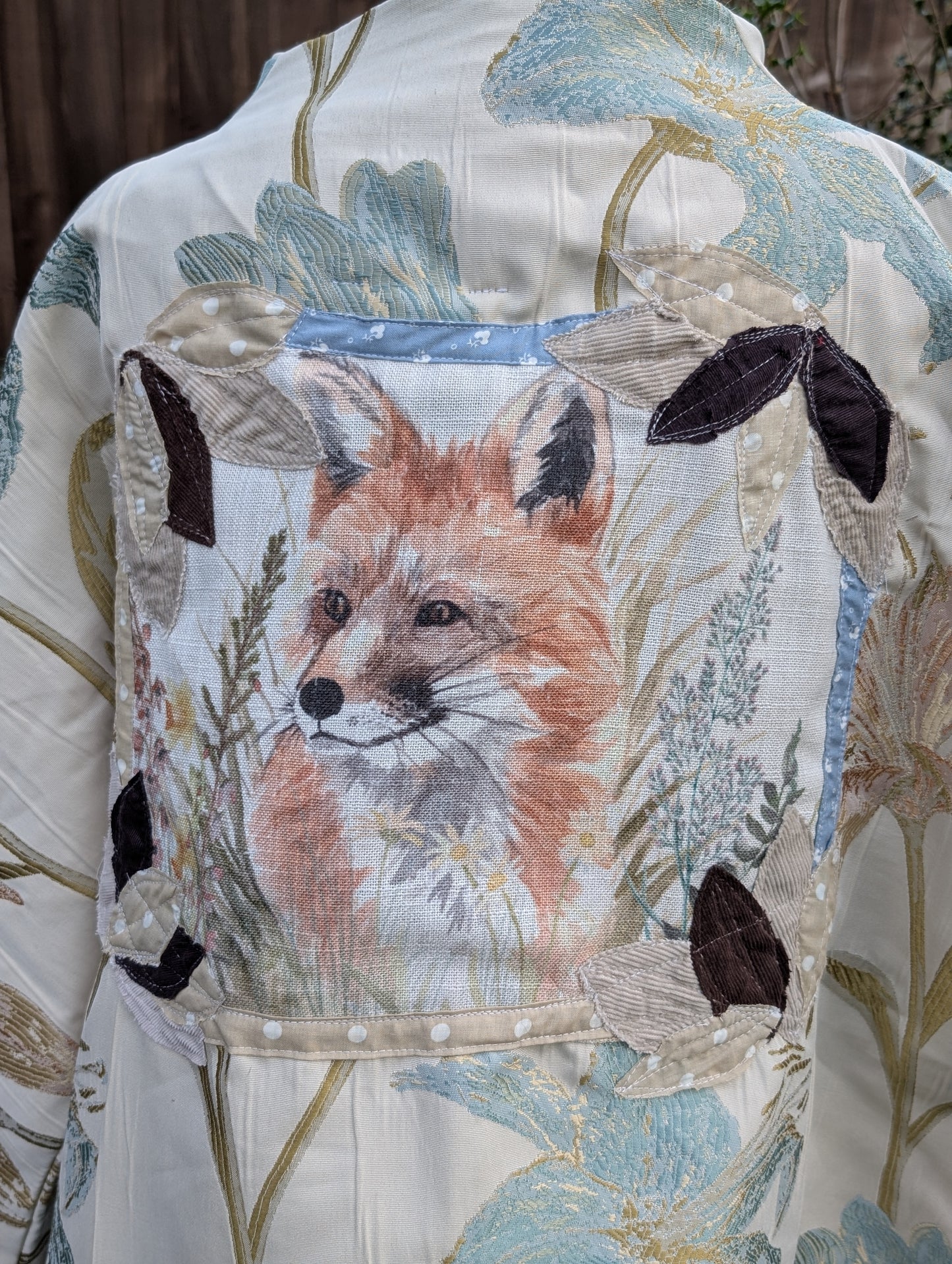 coat, kimono style coat, fox feature coat, swing coat, coat, autumn coat, floral coat, fox lovers clothes, tulips jacket, nature themed coat