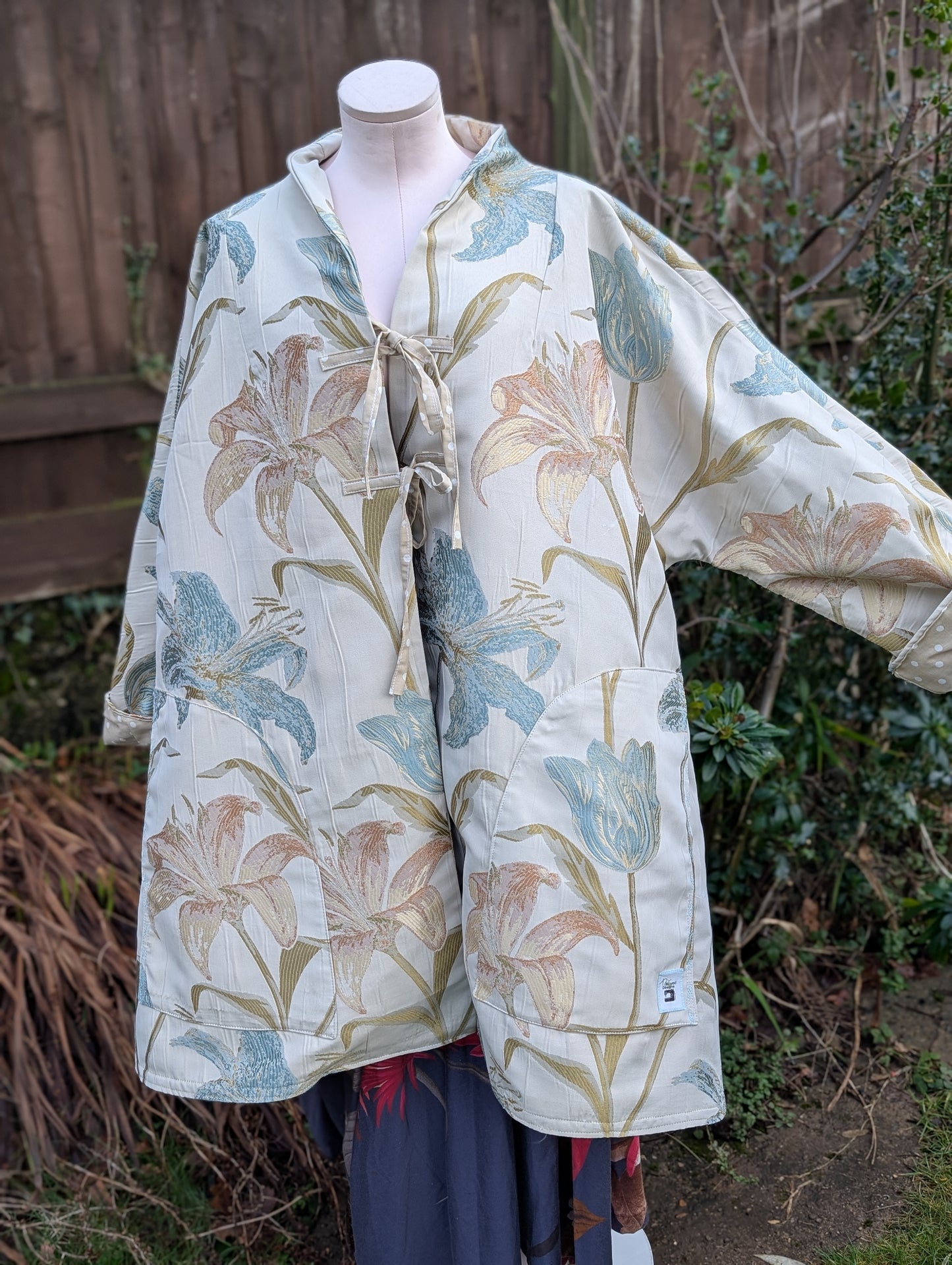 coat, kimono style coat, fox feature coat, swing coat, coat, autumn coat, floral coat, fox lovers clothes, tulips jacket, nature themed coat