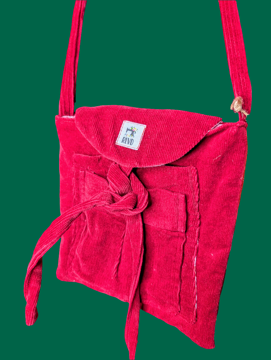 cross body  smallbag red corduroy RelovedDesignsbyDawn