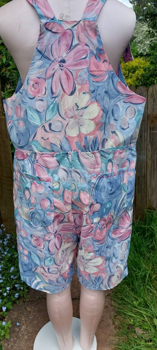 Dungarees size 14/m Dungarees, pink and blue floral dungarees, cropped Dungarees, shorts dungarees, patterned overall