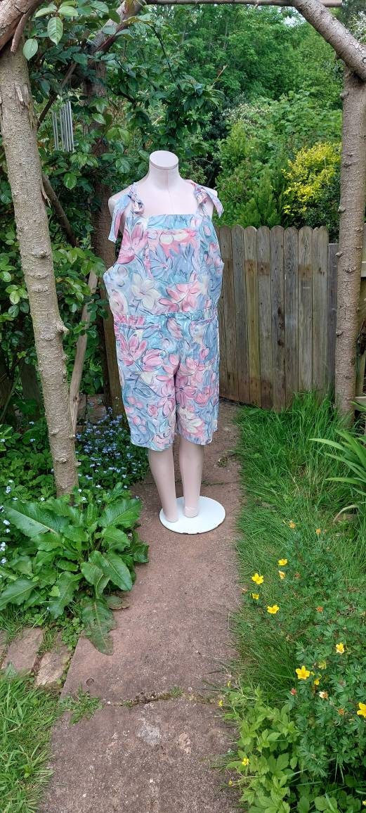 Dungarees size 14/m Dungarees, pink and blue floral dungarees, cropped Dungarees, shorts dungarees, patterned overall