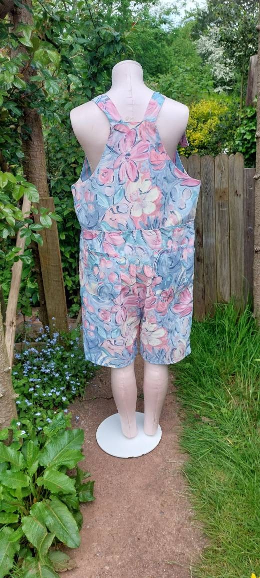 Dungarees size 14/m Dungarees, pink and blue floral dungarees, cropped Dungarees, shorts dungarees, patterned overall