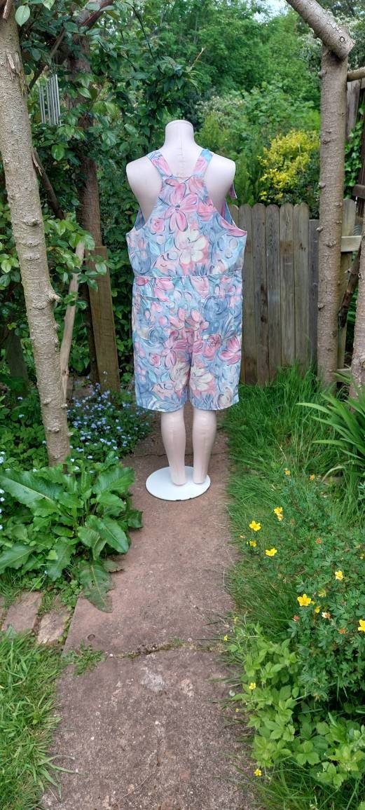 Dungarees size 14/m Dungarees, pink and blue floral dungarees, cropped Dungarees, shorts dungarees, patterned overall