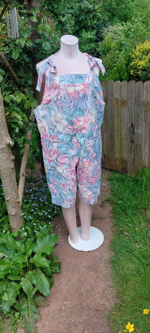 Dungarees size 14/m Dungarees, pink and blue floral dungarees, cropped Dungarees, shorts dungarees, patterned overall