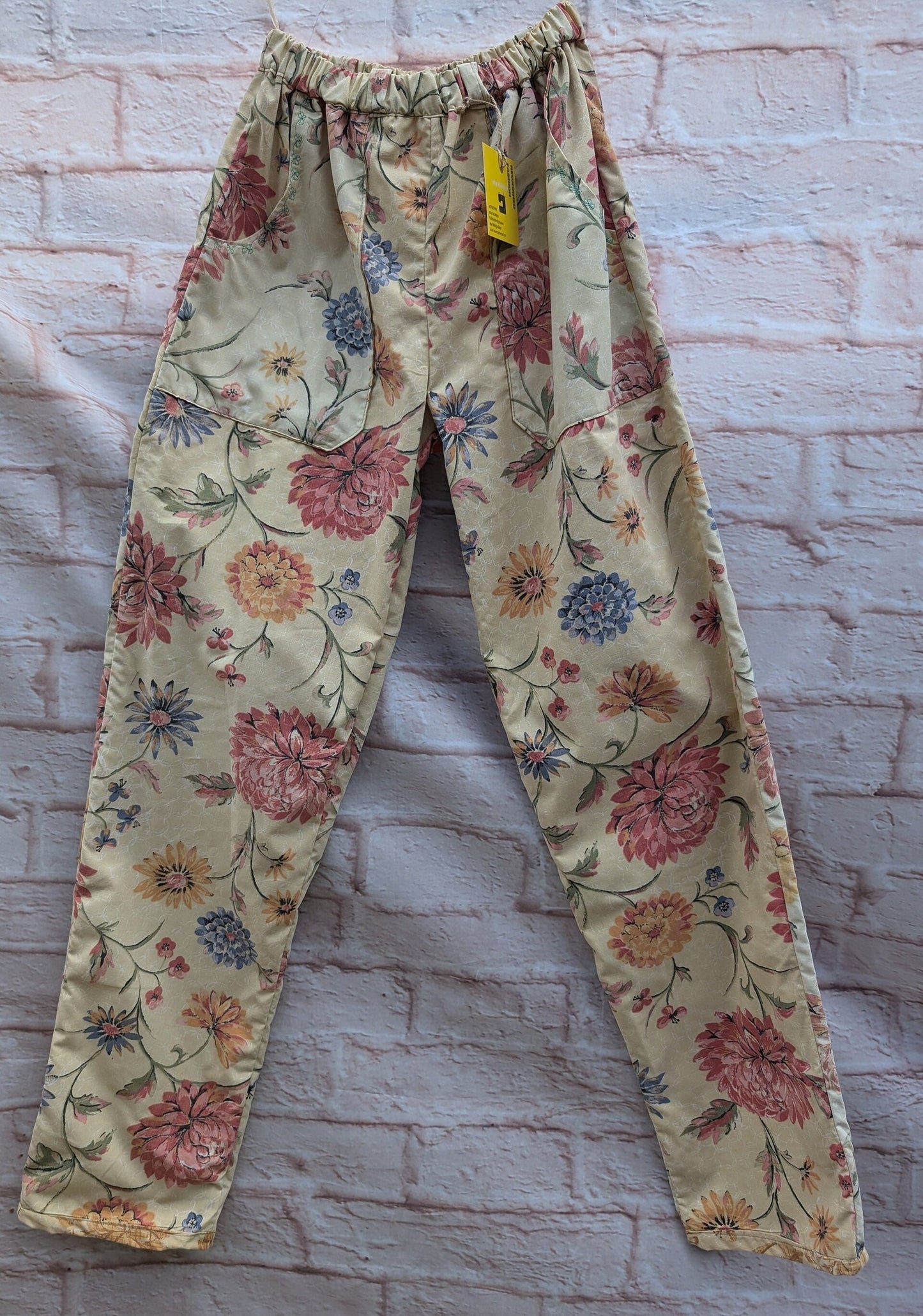 Trousers size 10, stretch waist trousers, vintage floral, straight leg trousers