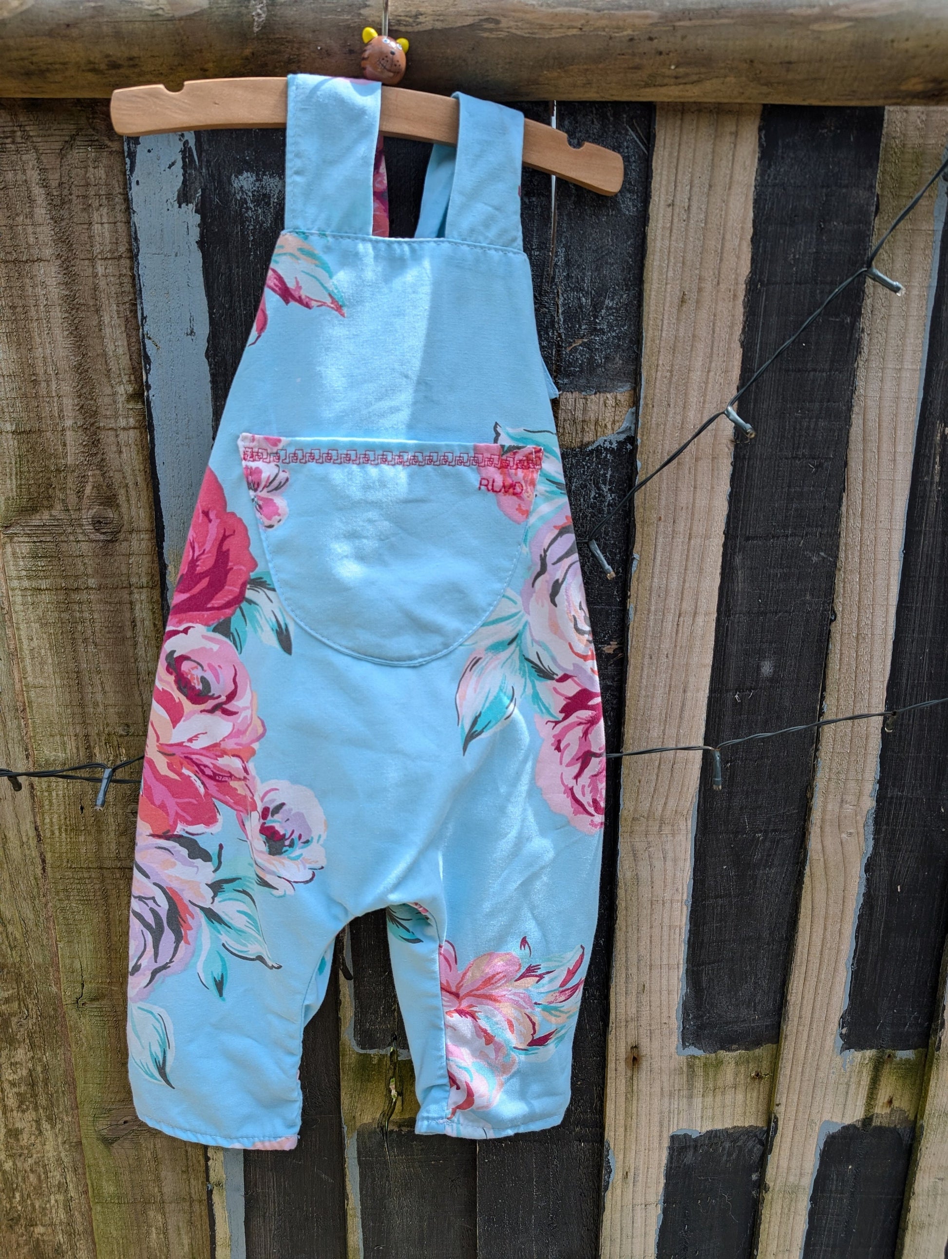 Baby Dungarees, romper, age 3-6m, pink roses