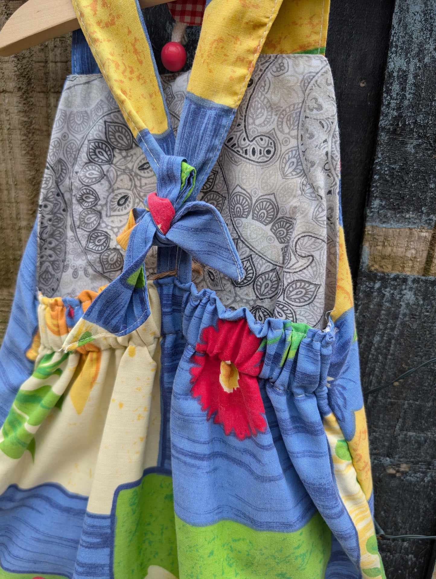 Child Dungarees, romper, age 2-3yrs, 80s blue and yellow floral