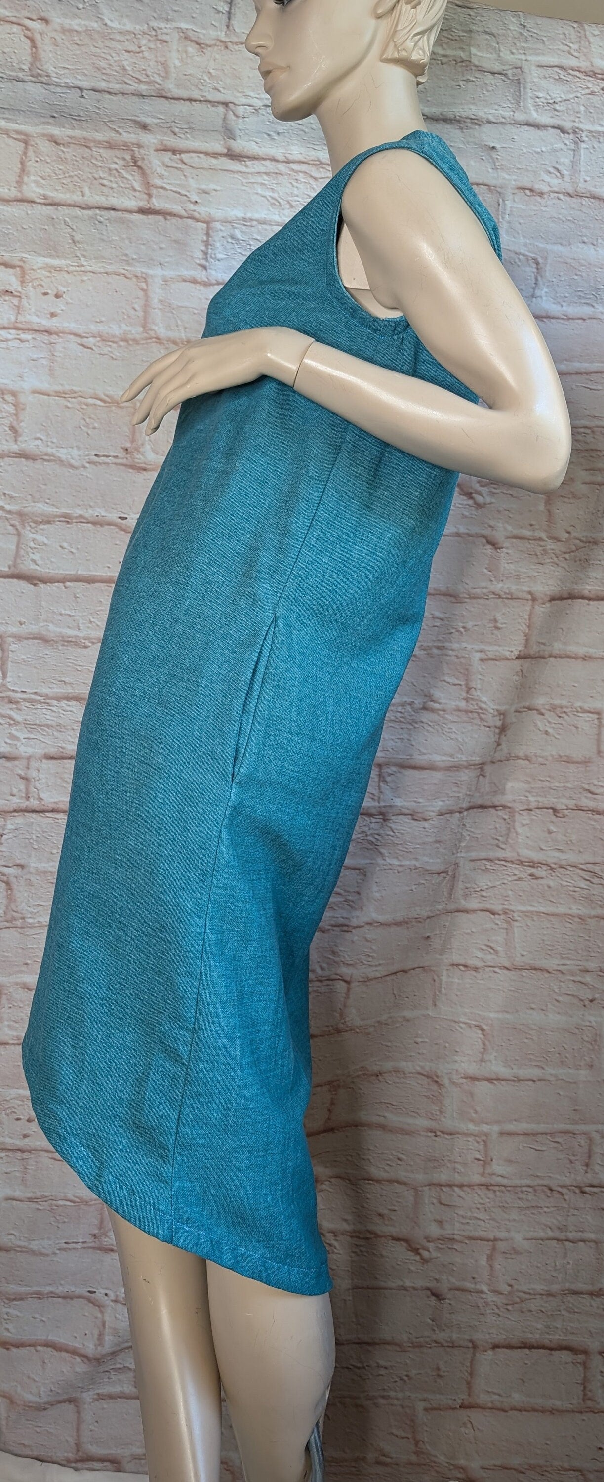 dress size 10, cotton dress, ladies clothing, blue dress, mid length dress, sleeveless dress, summer dress, handmade dress, reworked upcycle