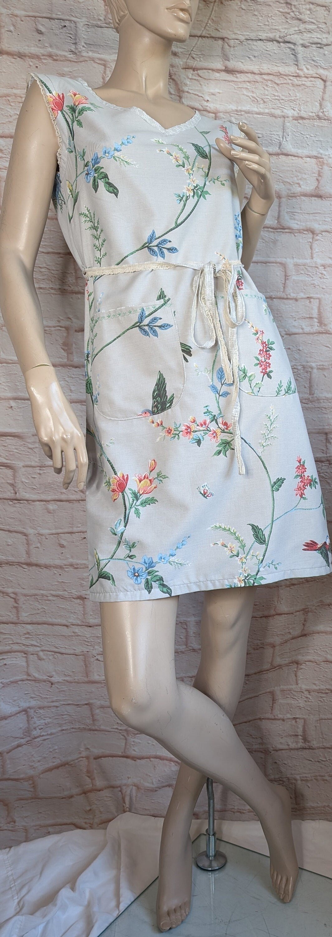 dress size 12, pretty dress, ladies clothing, floral dress, mid length dress, sleeveless dress, summer dress, handmade, reworked upcycle