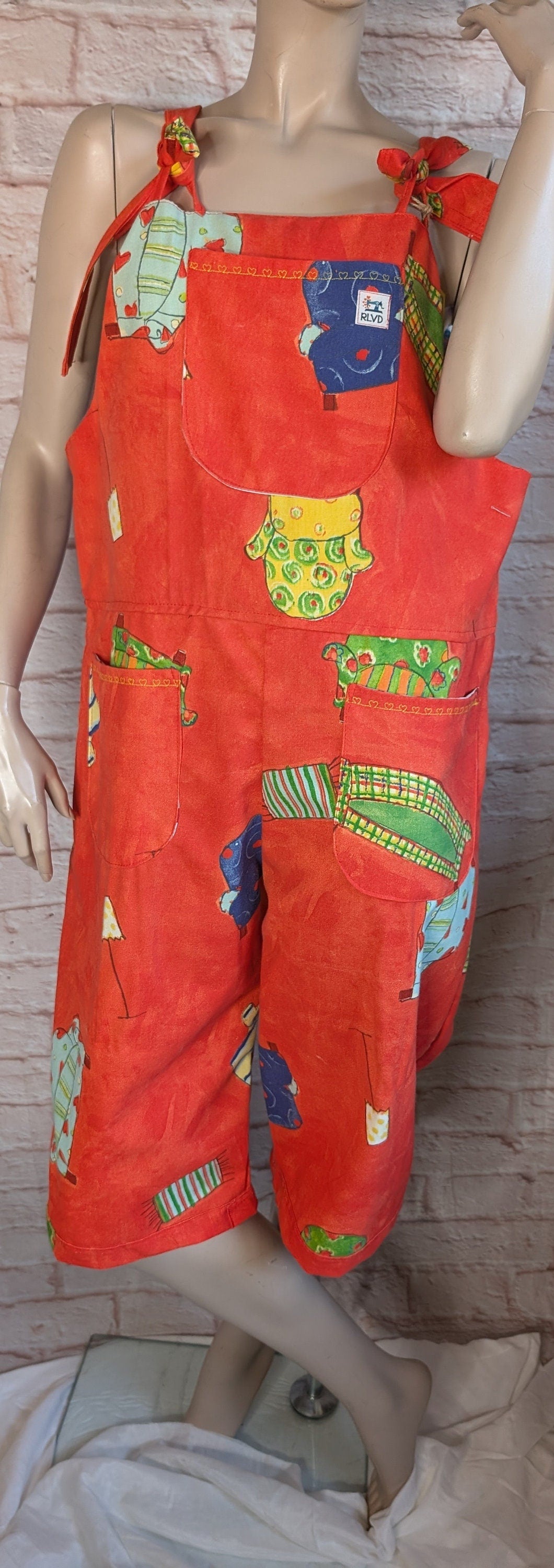 dungarees size 14 , short dungarees, red dungarees, cropped overalls