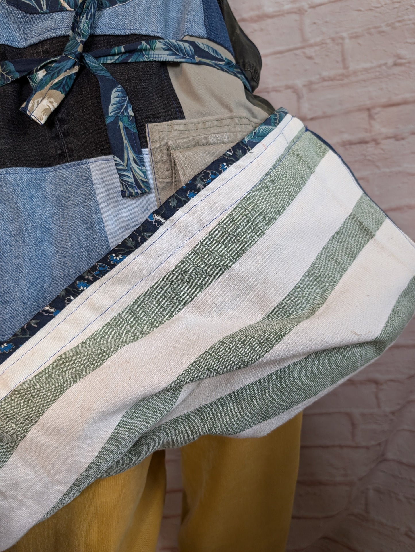 long apron, patchwork apron adult, denim piny, kitchen cover up, novelty apron