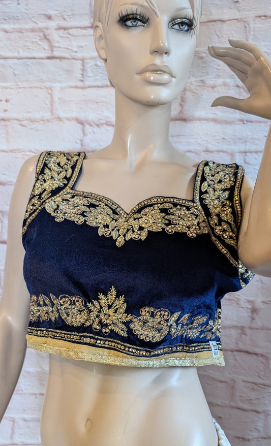 cropped embellished top, reworked top, short top, Saree top, velvety top, ethnic top, sequin top