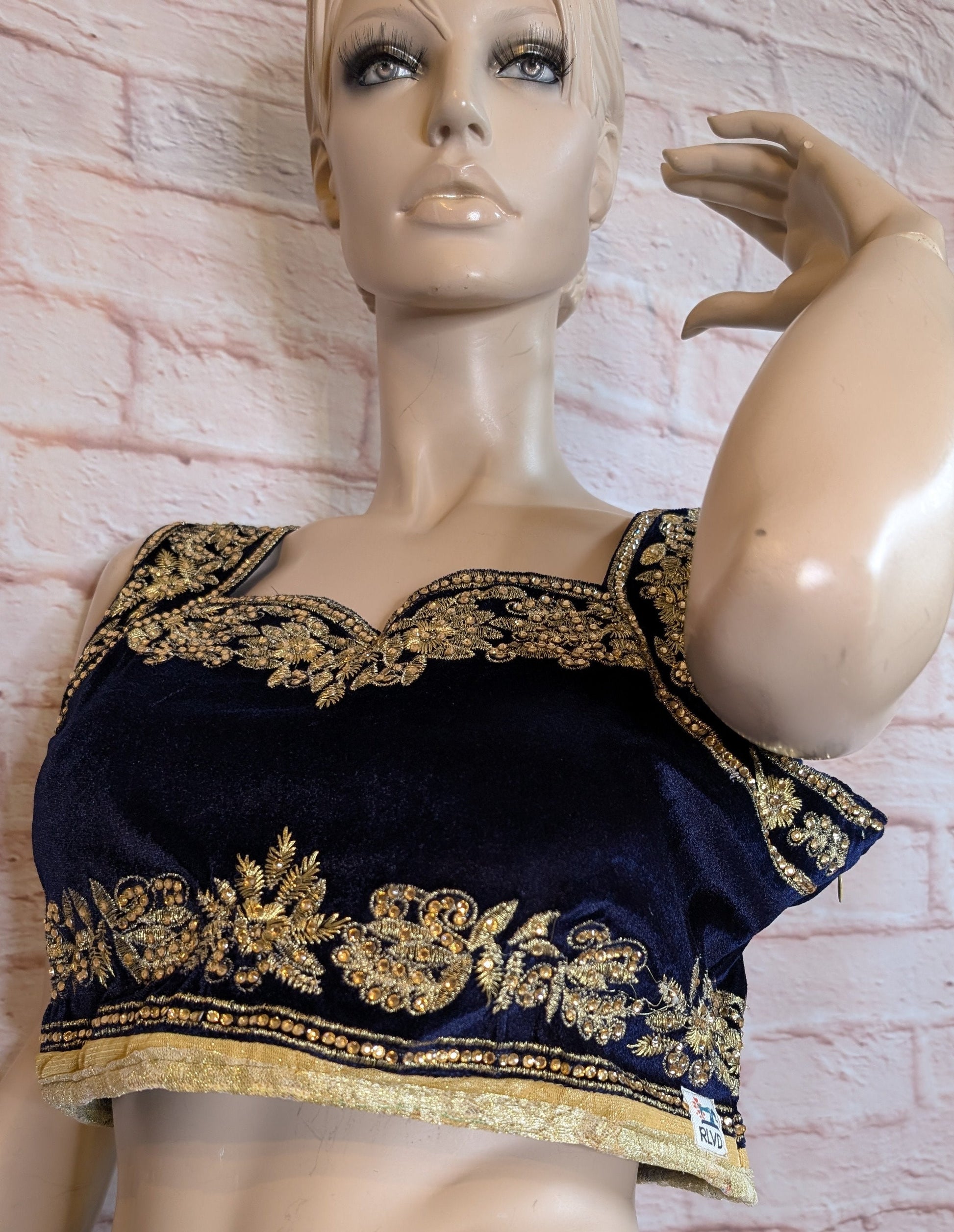 cropped embellished top, reworked top, short top, Saree top, velvety top, ethnic top, sequin top