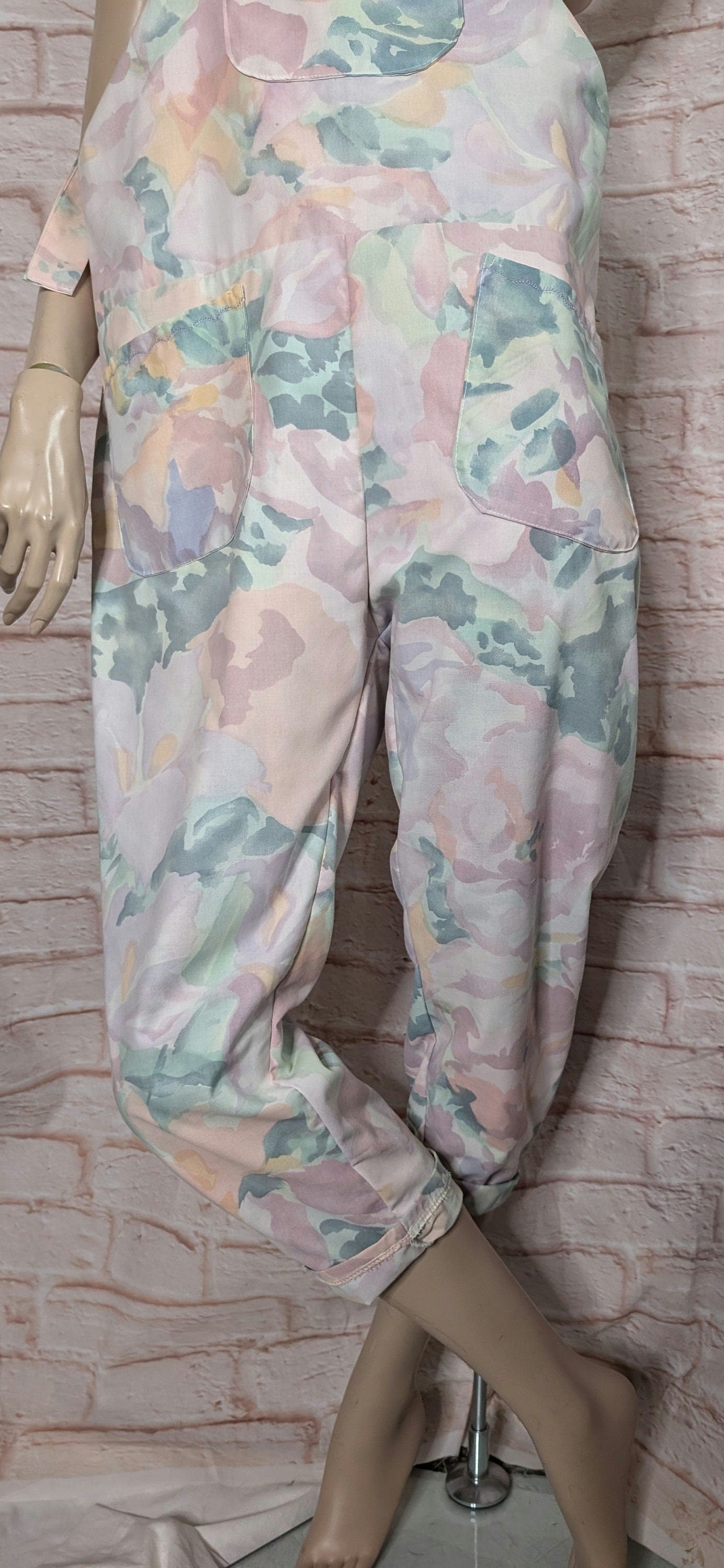 dungarees size 16/18, pastel shades, baggy dungarees, 90s print dungarees, pink overalls